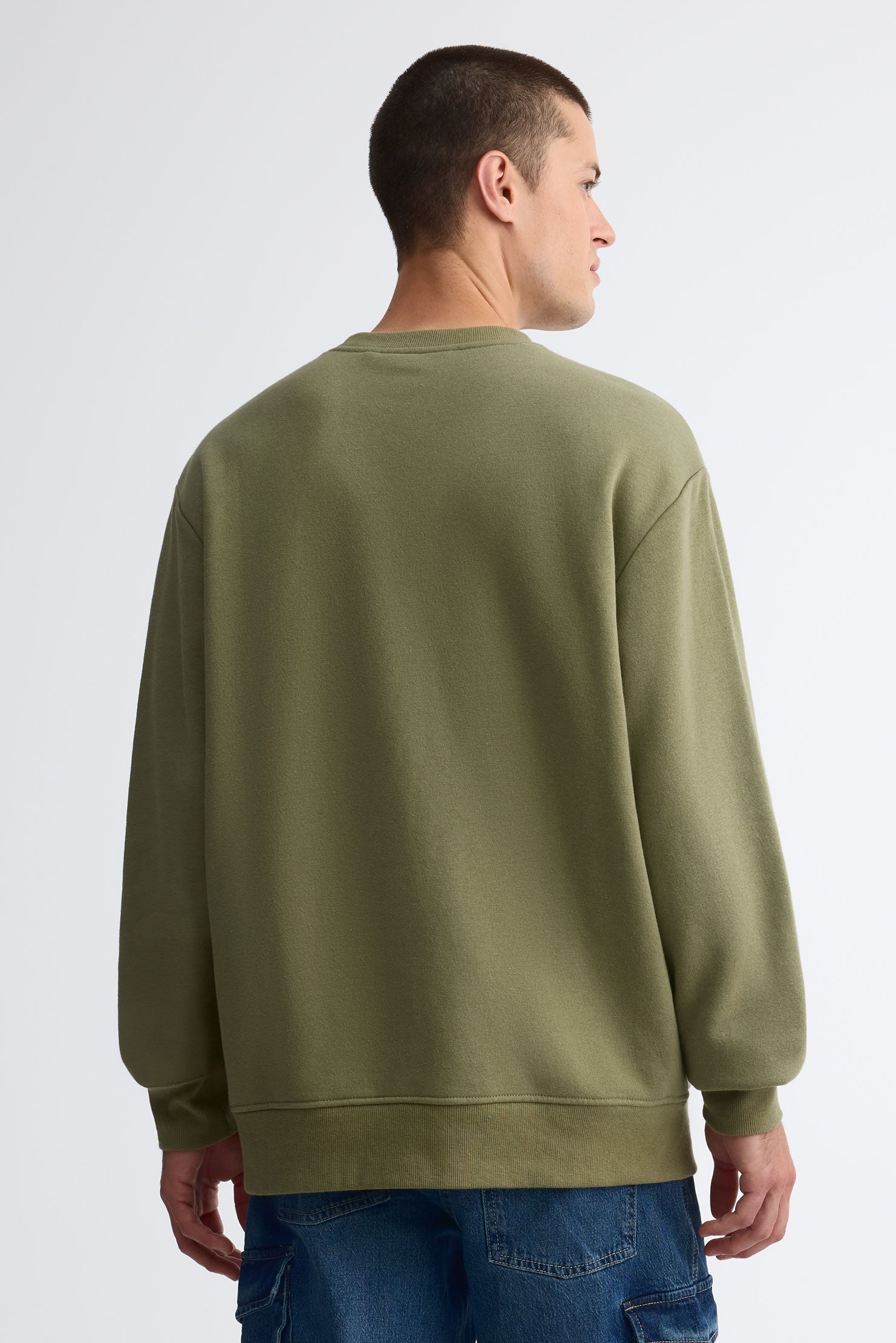 Chandail col rond coton ouaté - Homme && KAKI