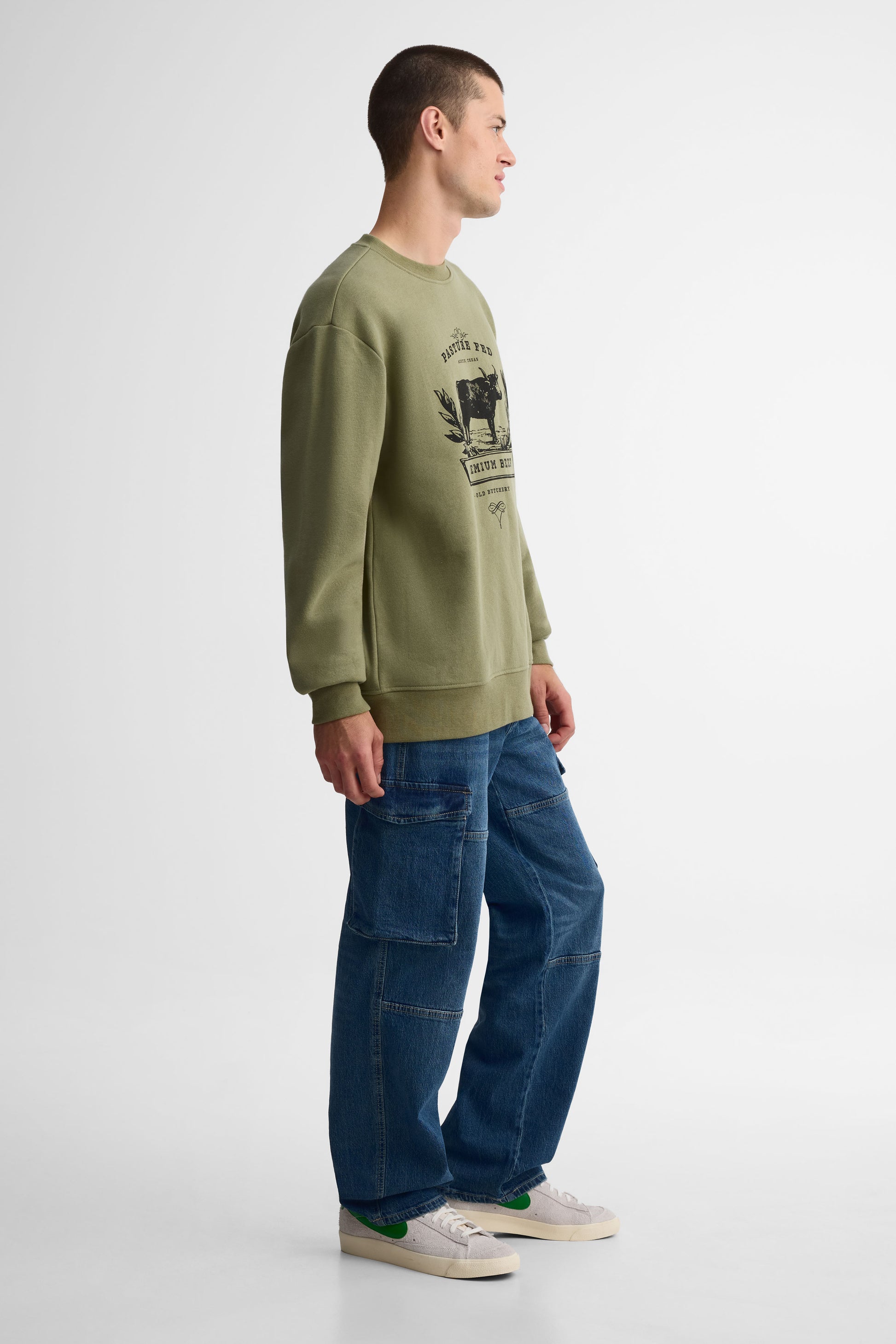 Chandail col rond coton ouaté - Homme && KAKI