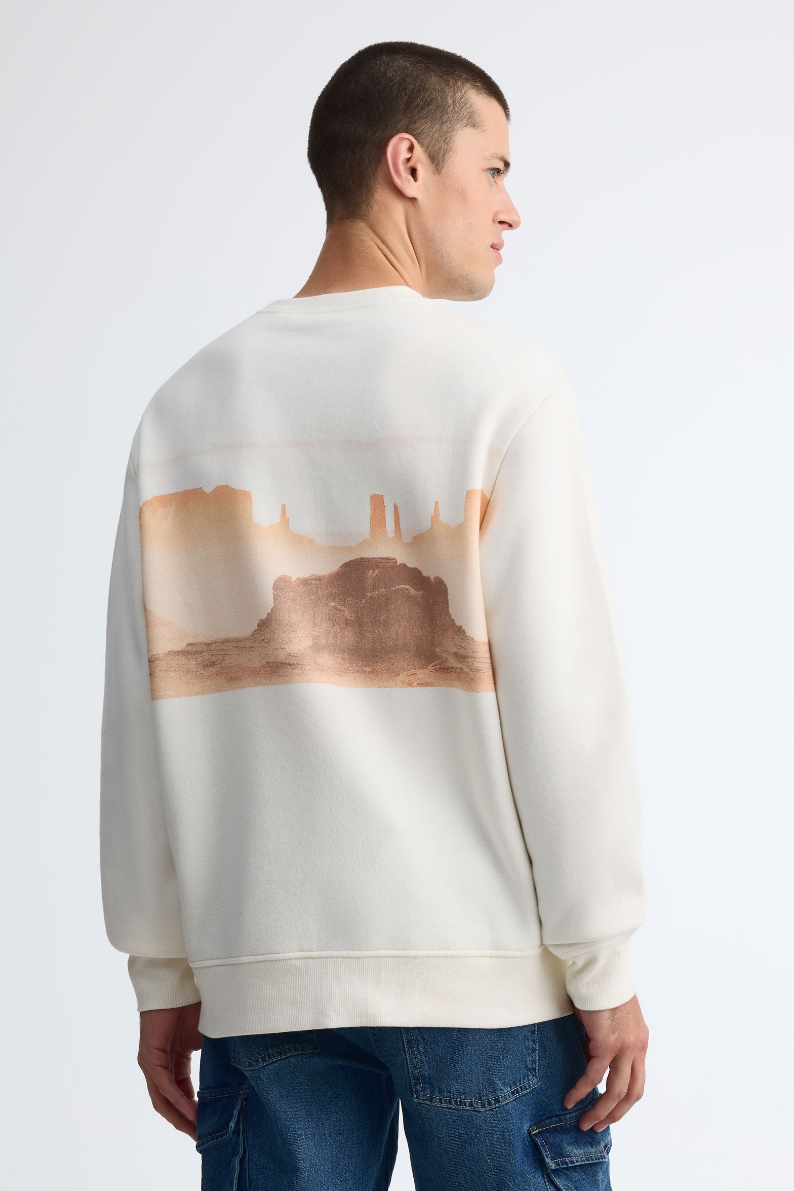 Chandail col rond coton ouaté - Homme && BLANC CASSÉ