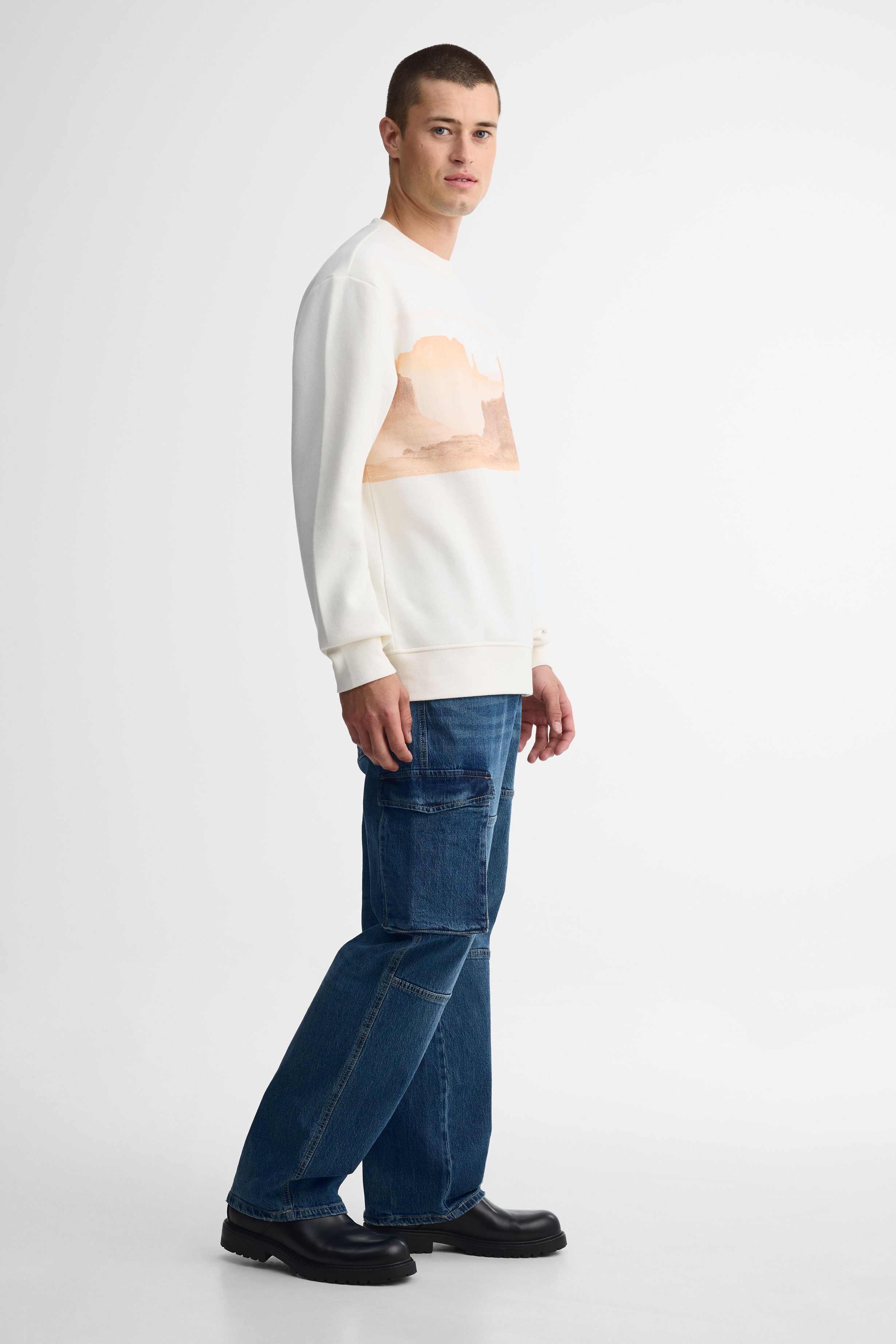 Chandail col rond coton ouaté - Homme && BLANC CASSÉ