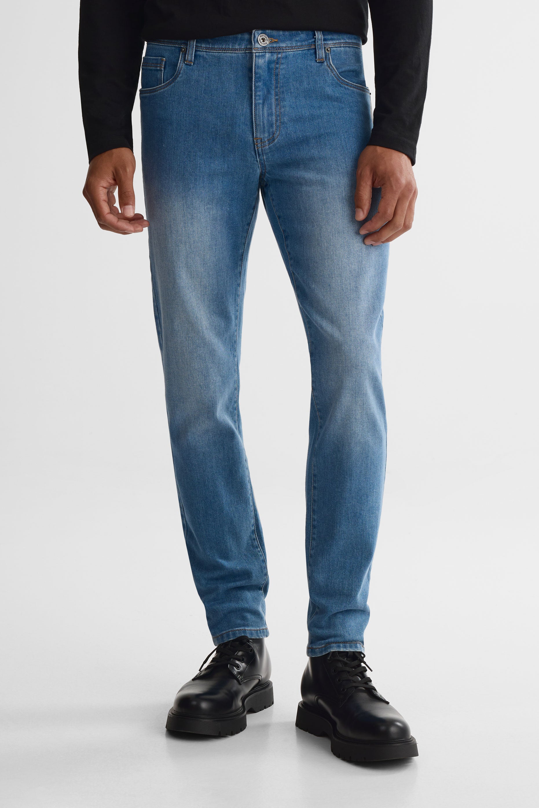 Jeans slim tapered fit en denim luxe - Homme && DENIM PALE