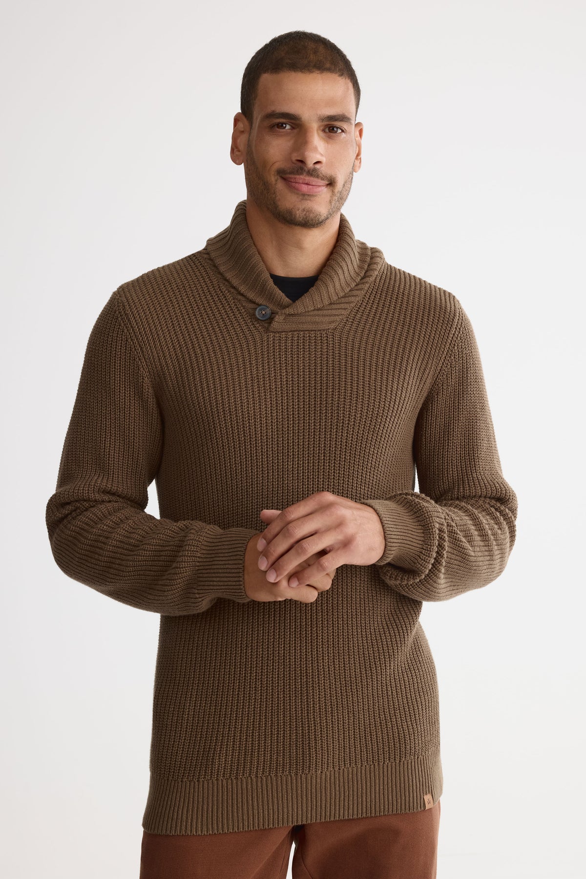 Pull Thermique Homme Vince - Col Châle Boutonné - Confortable - Tailles S à XXL - 70% Coton 30% Lin