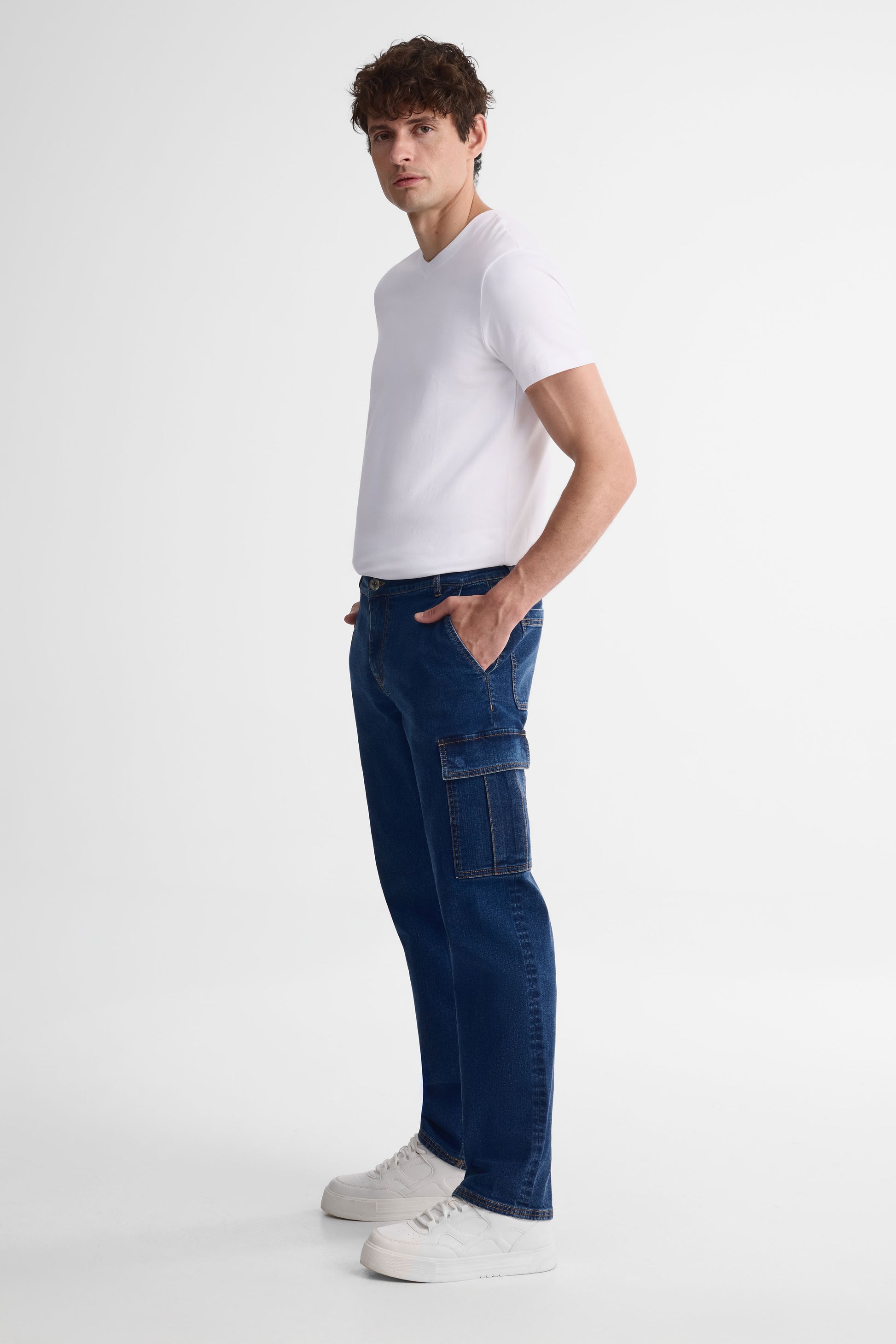 Jeans cargo jambe droite - Homme && DENIM MOYEN