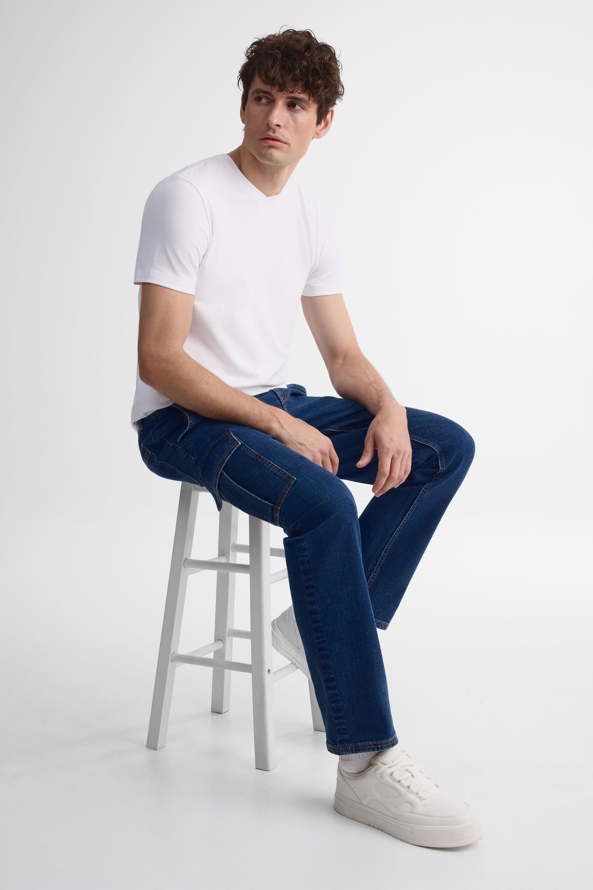 Jeans cargo jambe droite - Homme && DENIM MOYEN