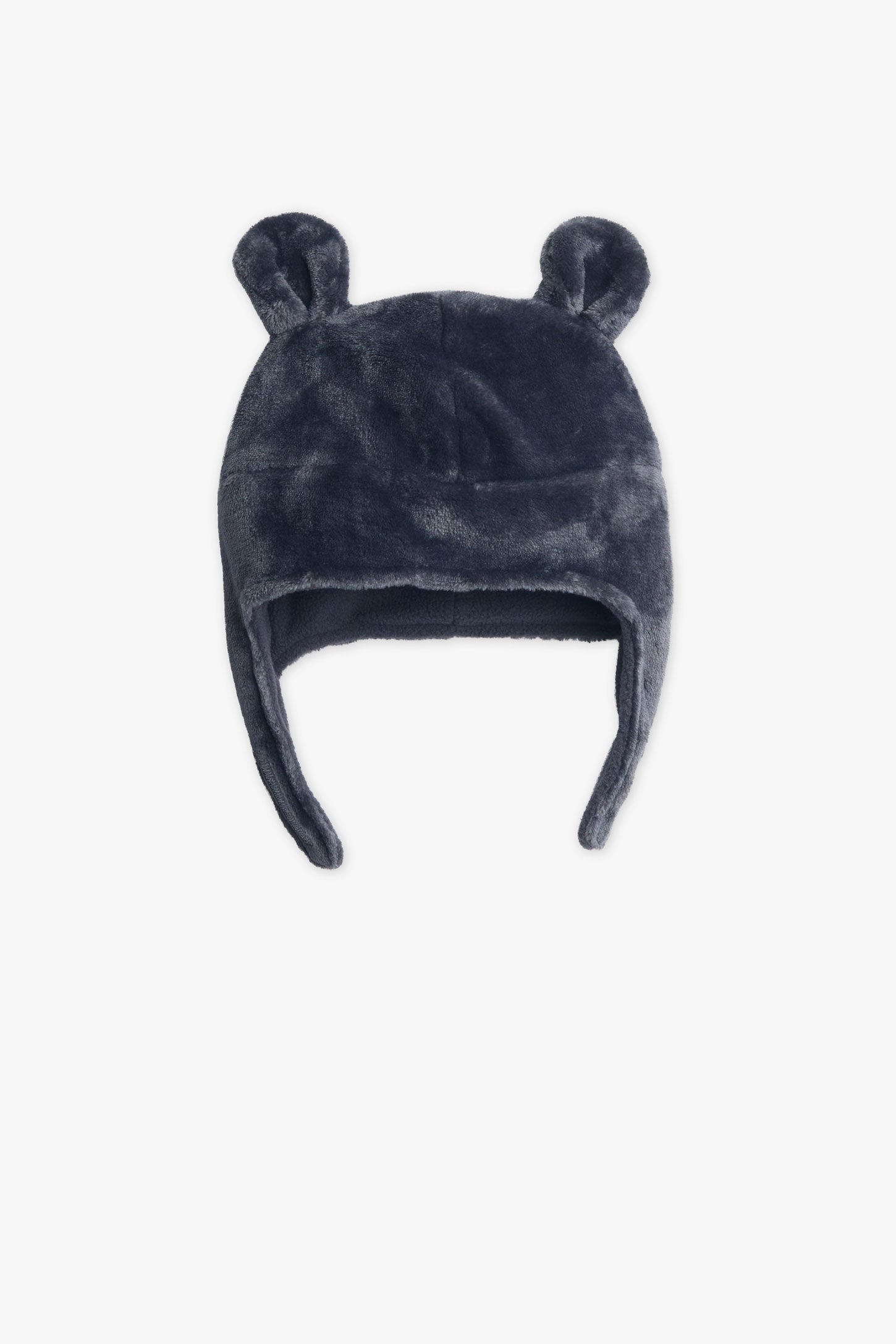 Tuque doublée en polar avec oreilles - Bébé garçon && CHARBON