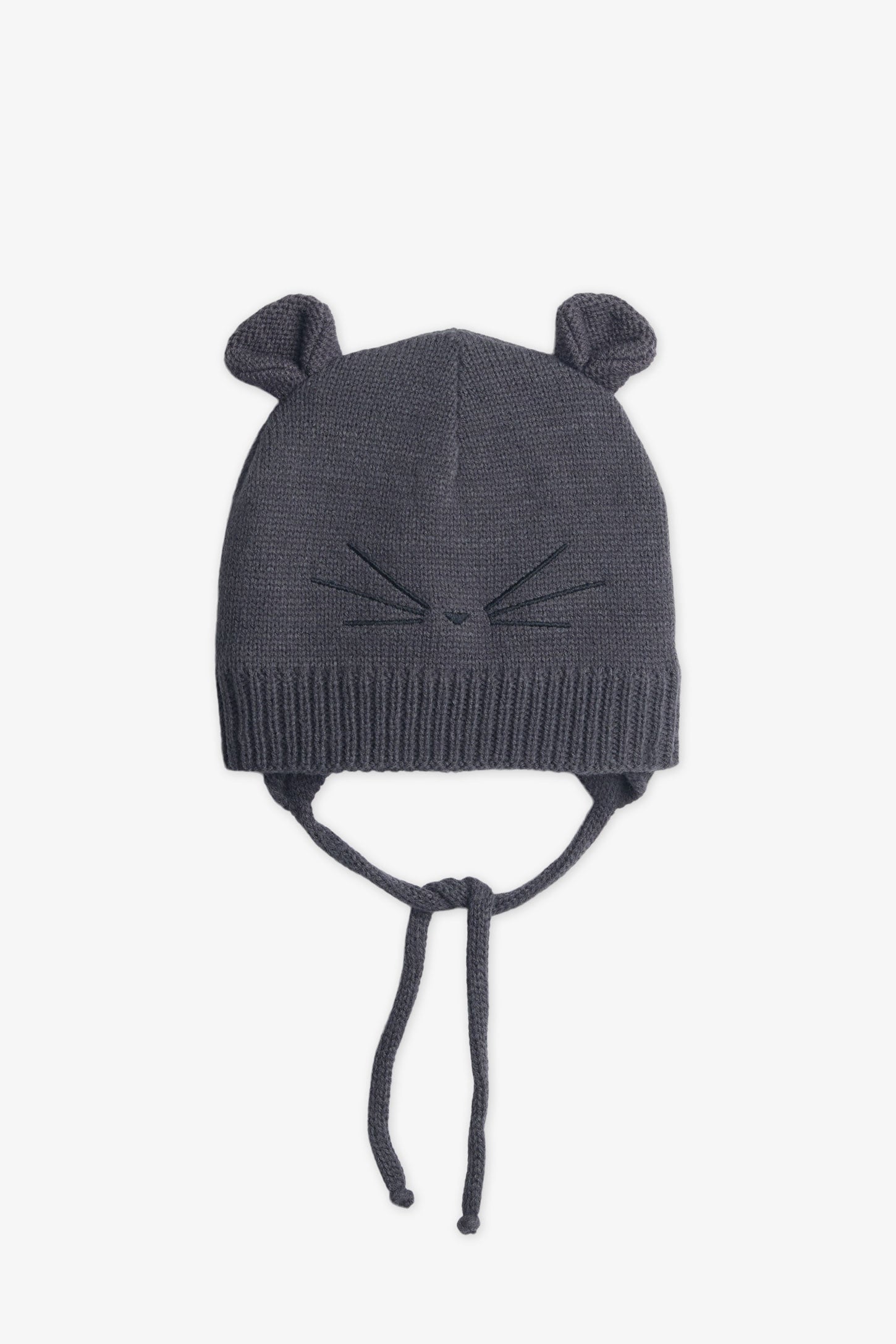 Tuque en tricot avec oreilles - Bébé fille && CHARBON