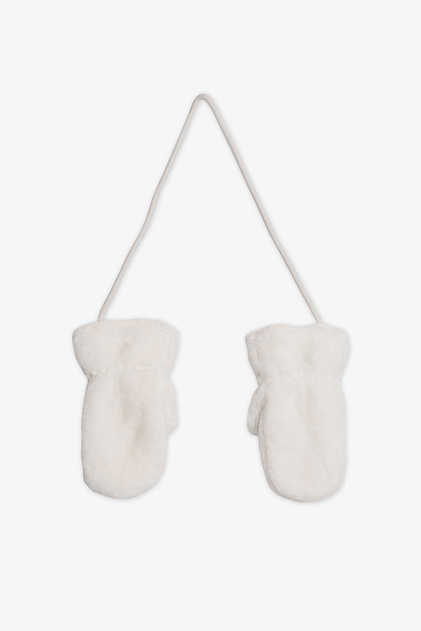 Plush Mittens with Cord – Baby Girl && BEIGE