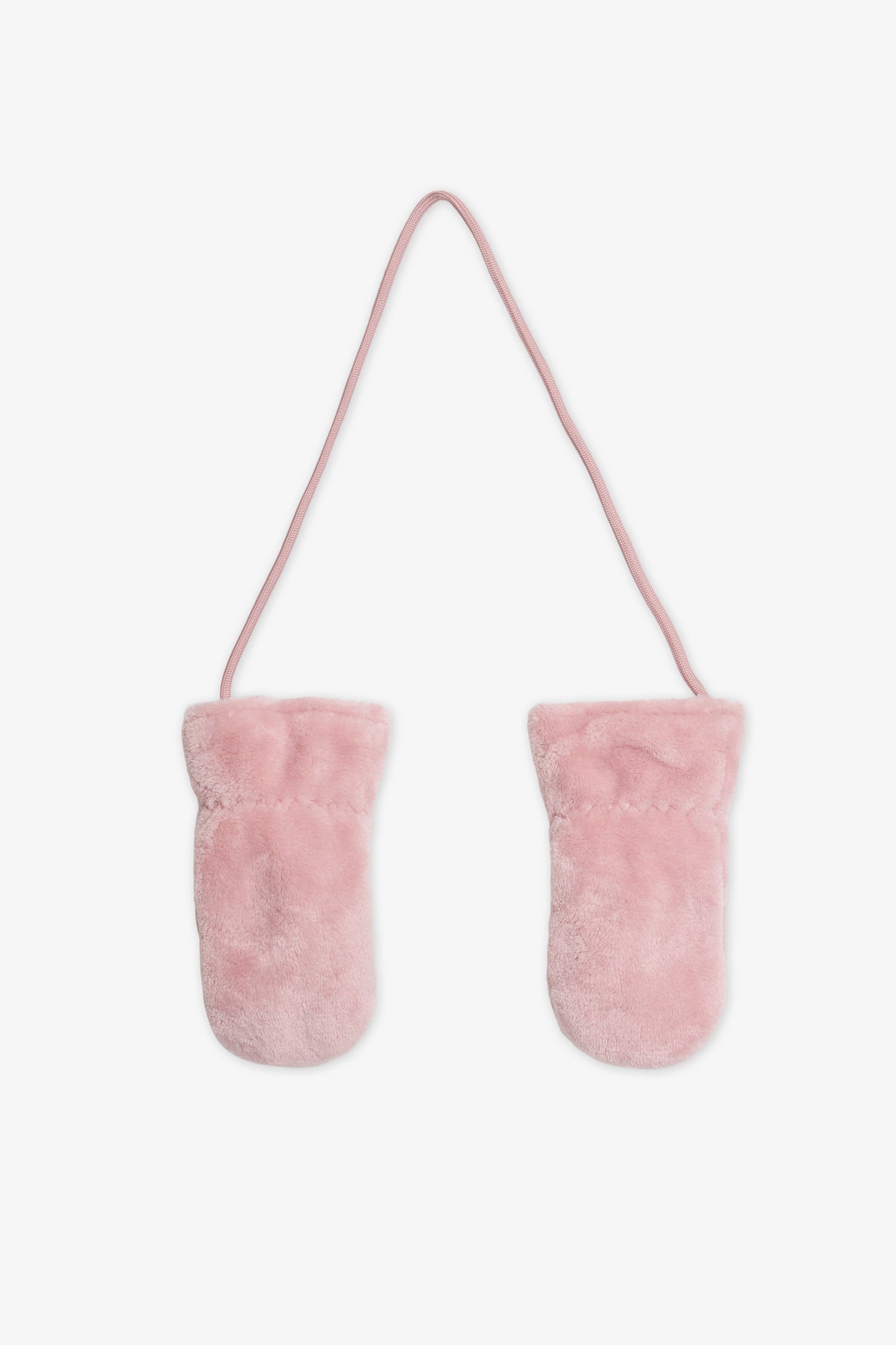 Plush Mittens with Cord – Baby Girl && ROSE PALE