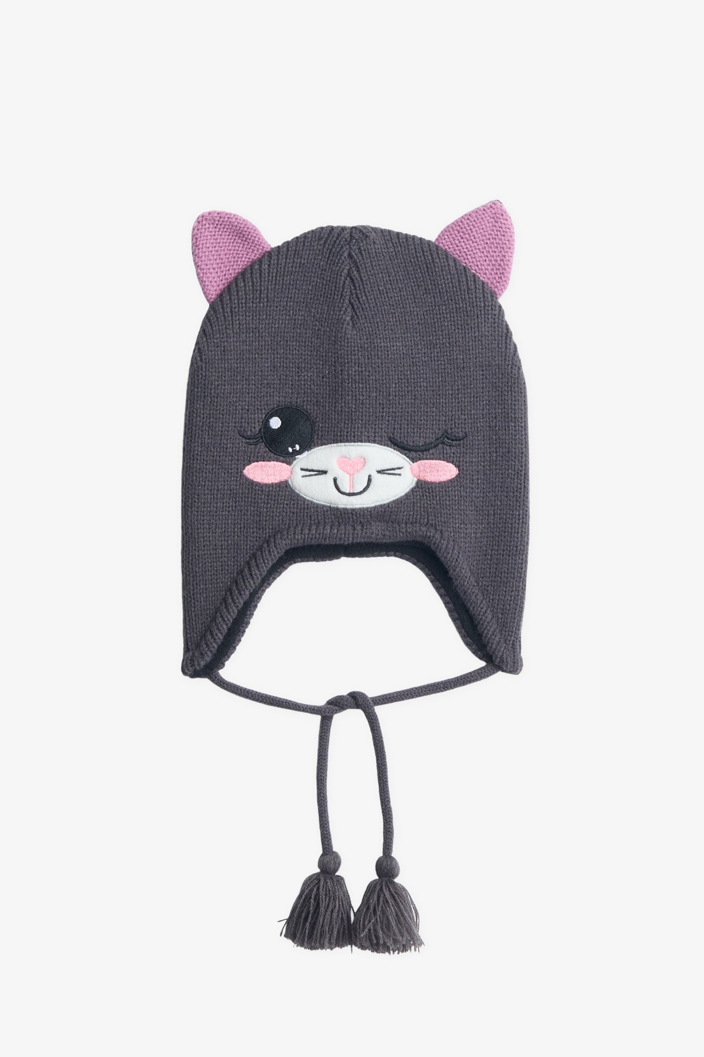 Tuque en tricot doublée micropolar - Enfant fille && CHARBON