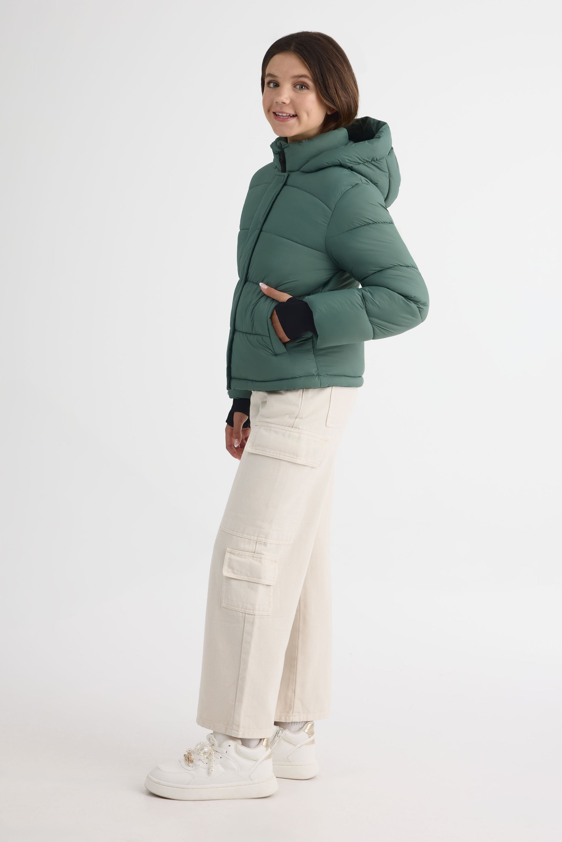 Manteau isolé style puffer - Ado fille && VERT