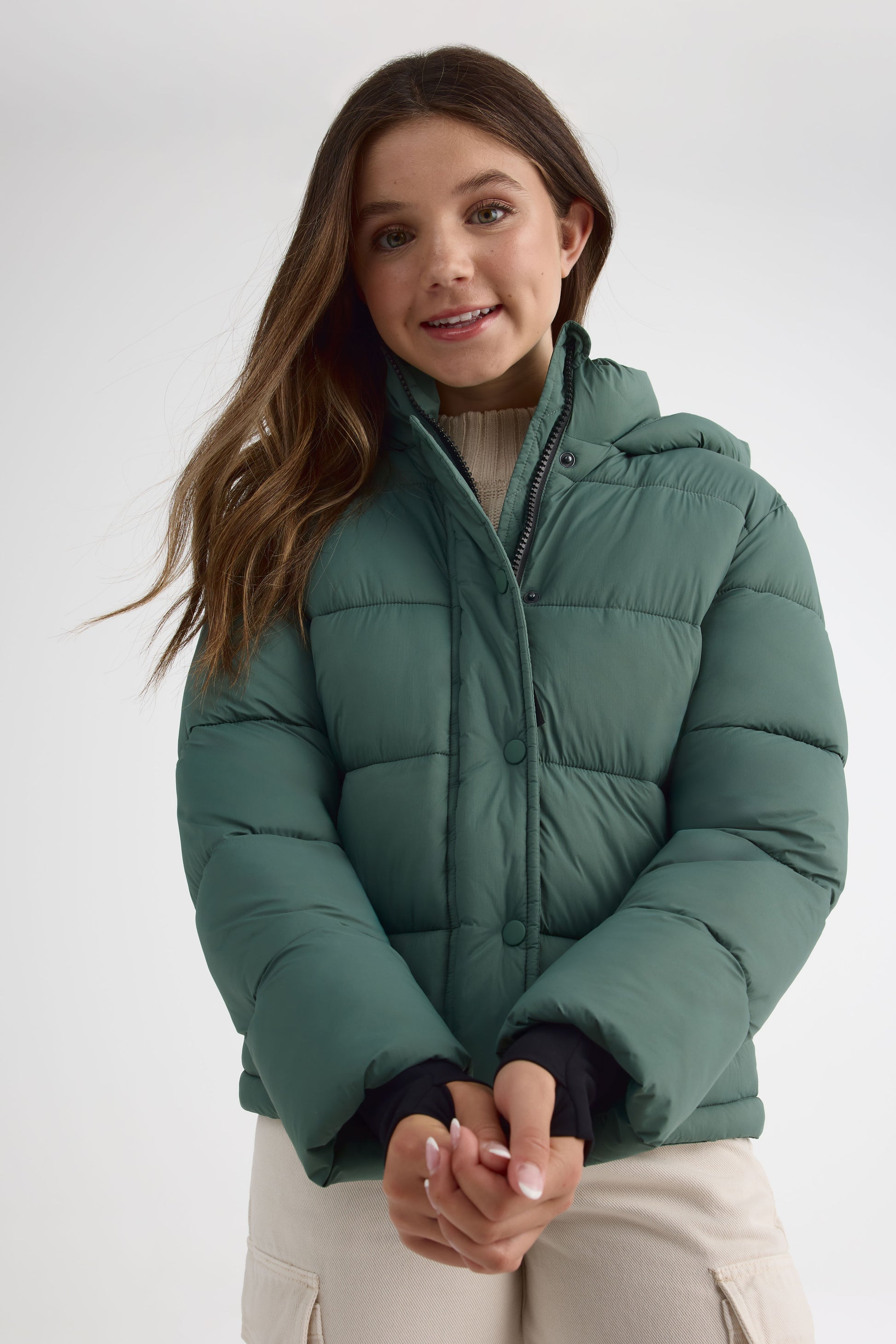 Manteau isolé style puffer - Ado fille && VERT