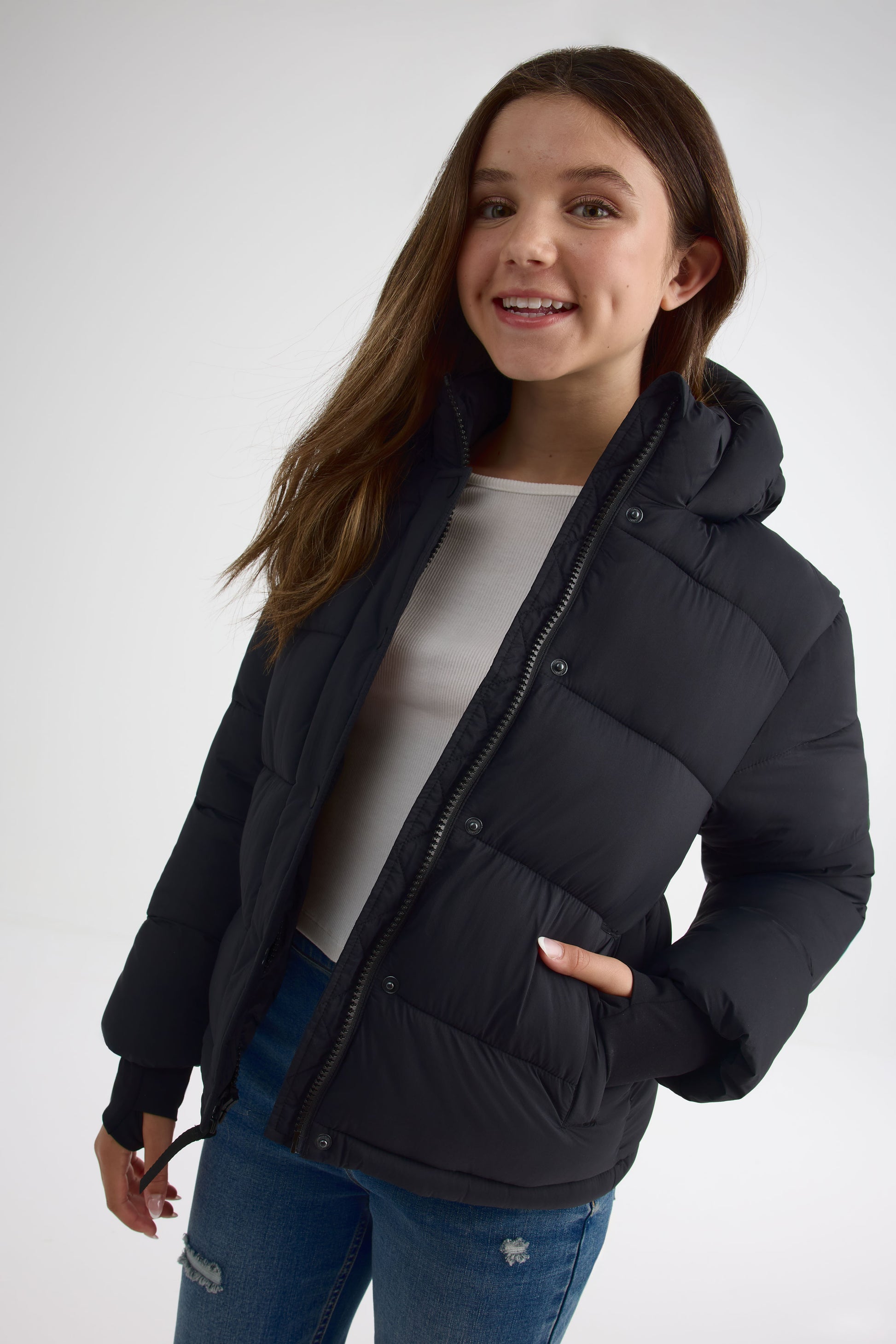 Manteau isolé style puffer - Ado fille && NOIR