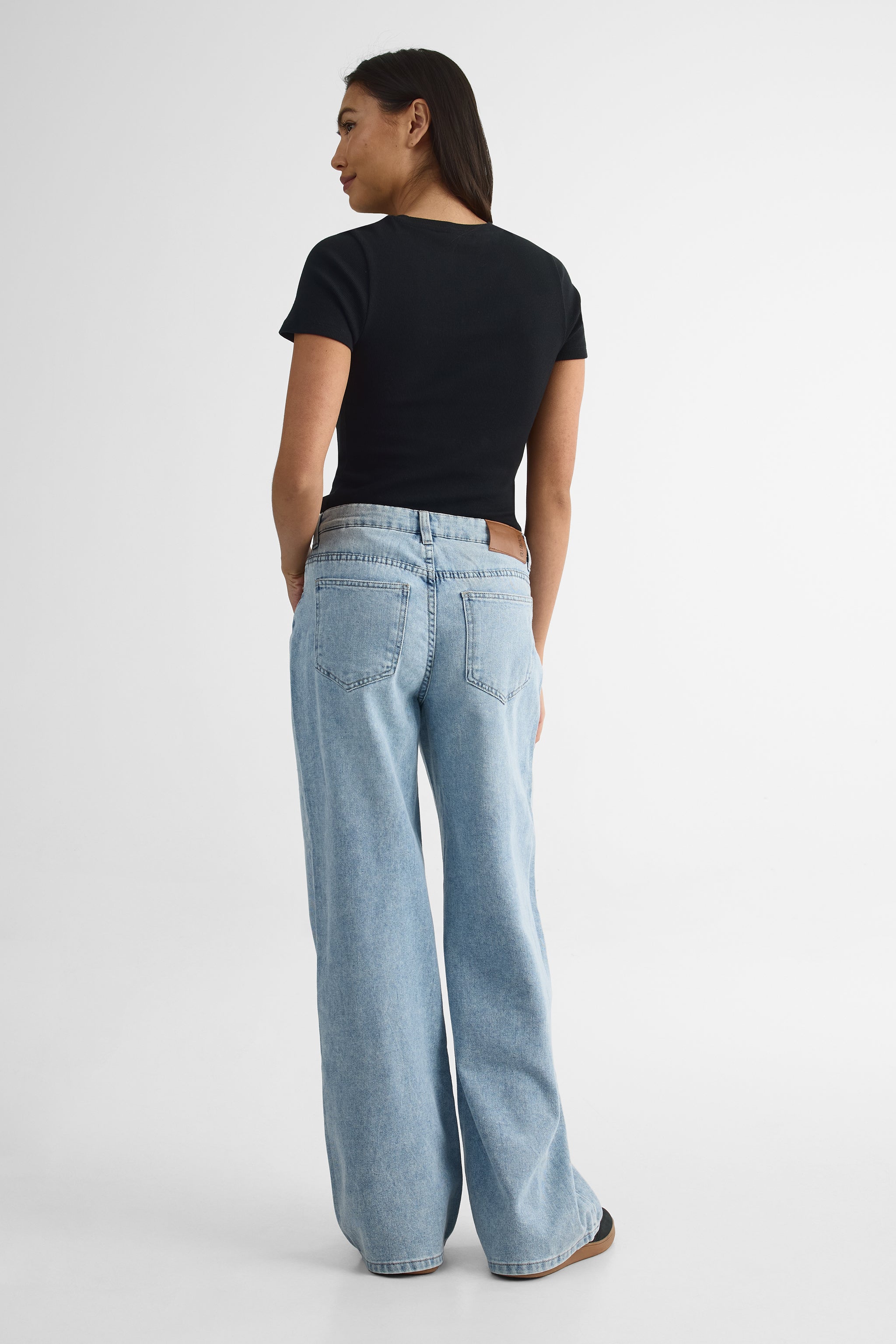 Pantalon denim semi-haut avec cordon ajustable – Femme && DENIM PALE