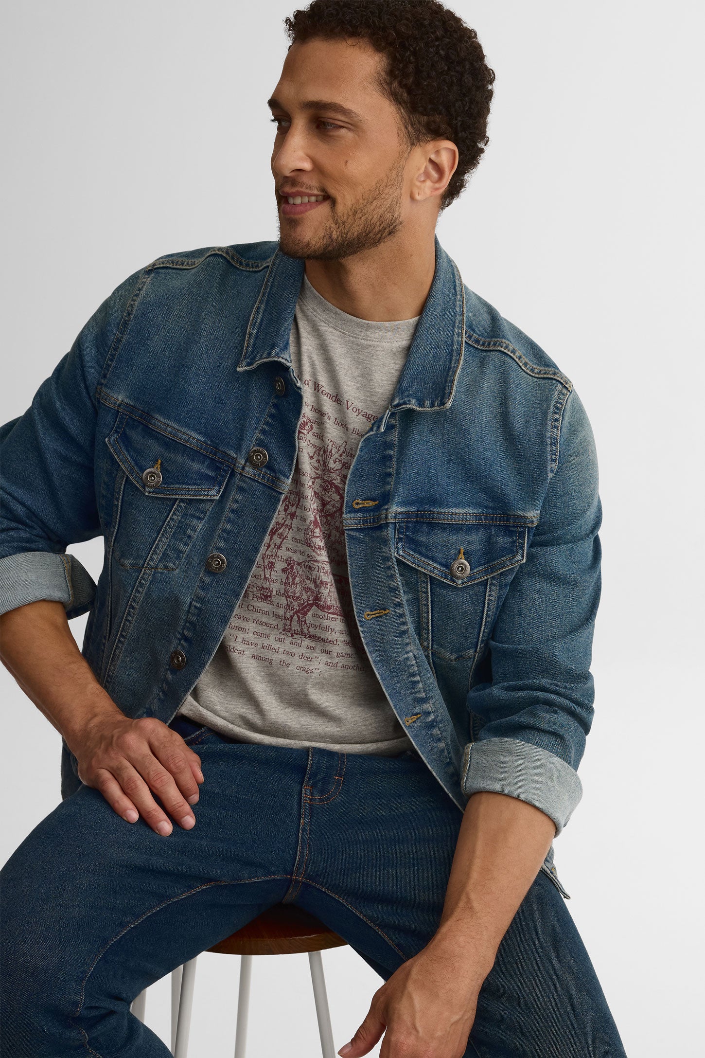 T-shirt col rond coton, 2/30$ - Homme && GRIS MULTI