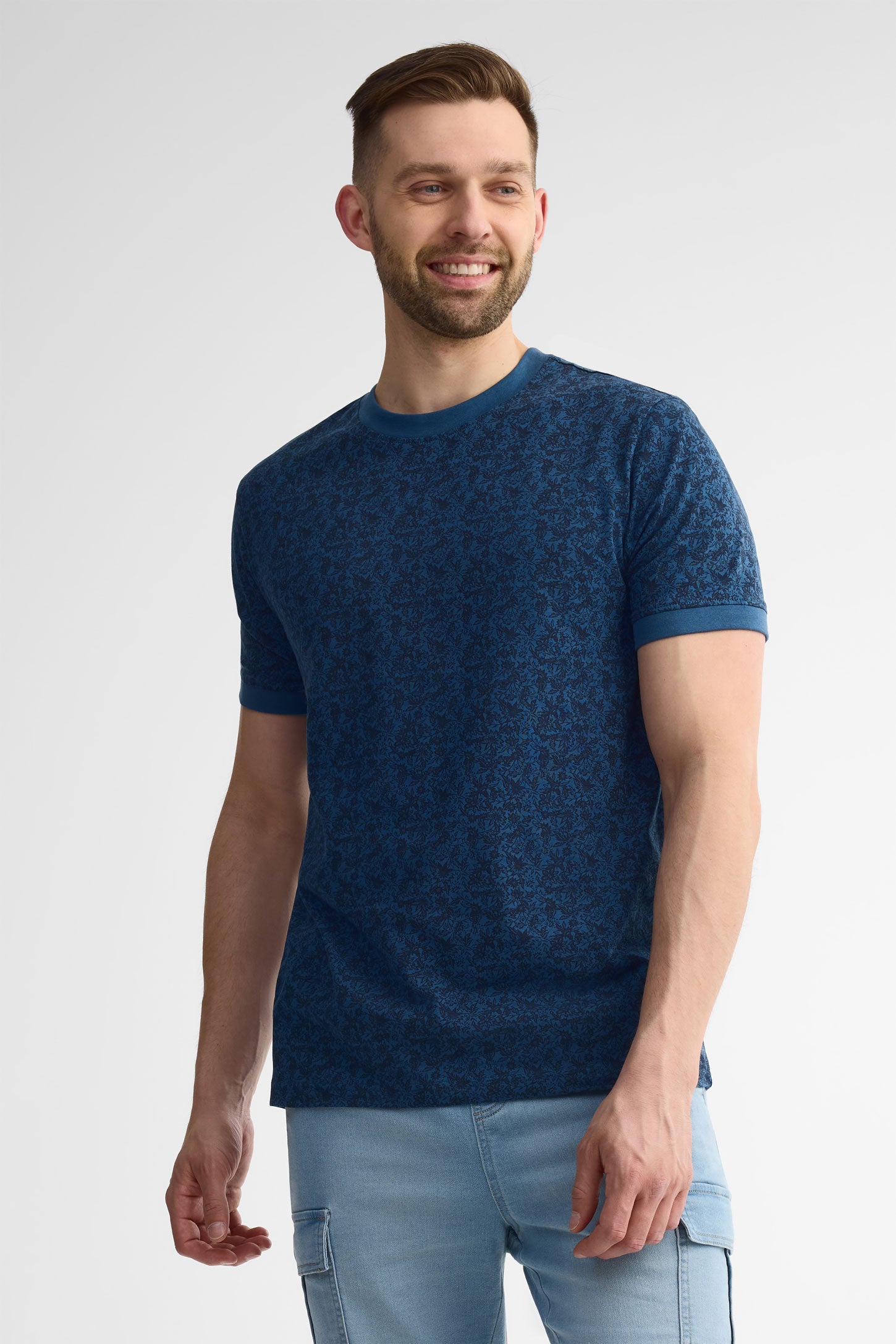 T-shirt col rond coton, 2/30$ - Homme && BLEU MULTI