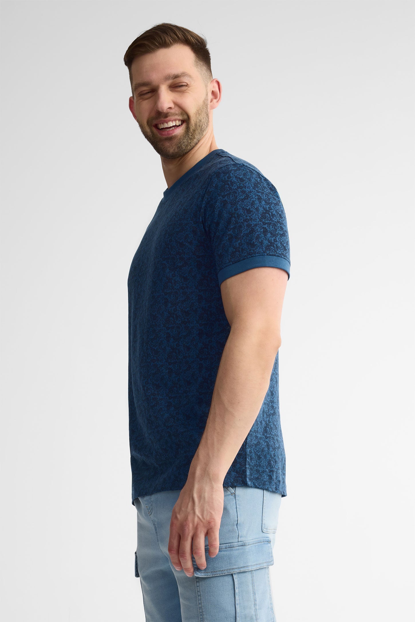 T-shirt col rond coton, 2/30$ - Homme && BLEU MULTI