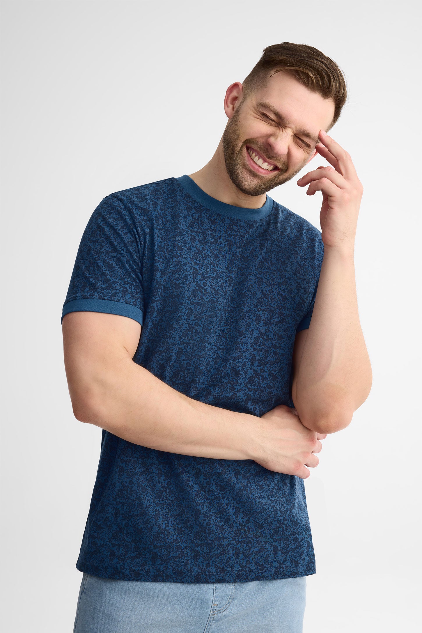 T-shirt col rond coton, 2/30$ - Homme && BLEU MULTI