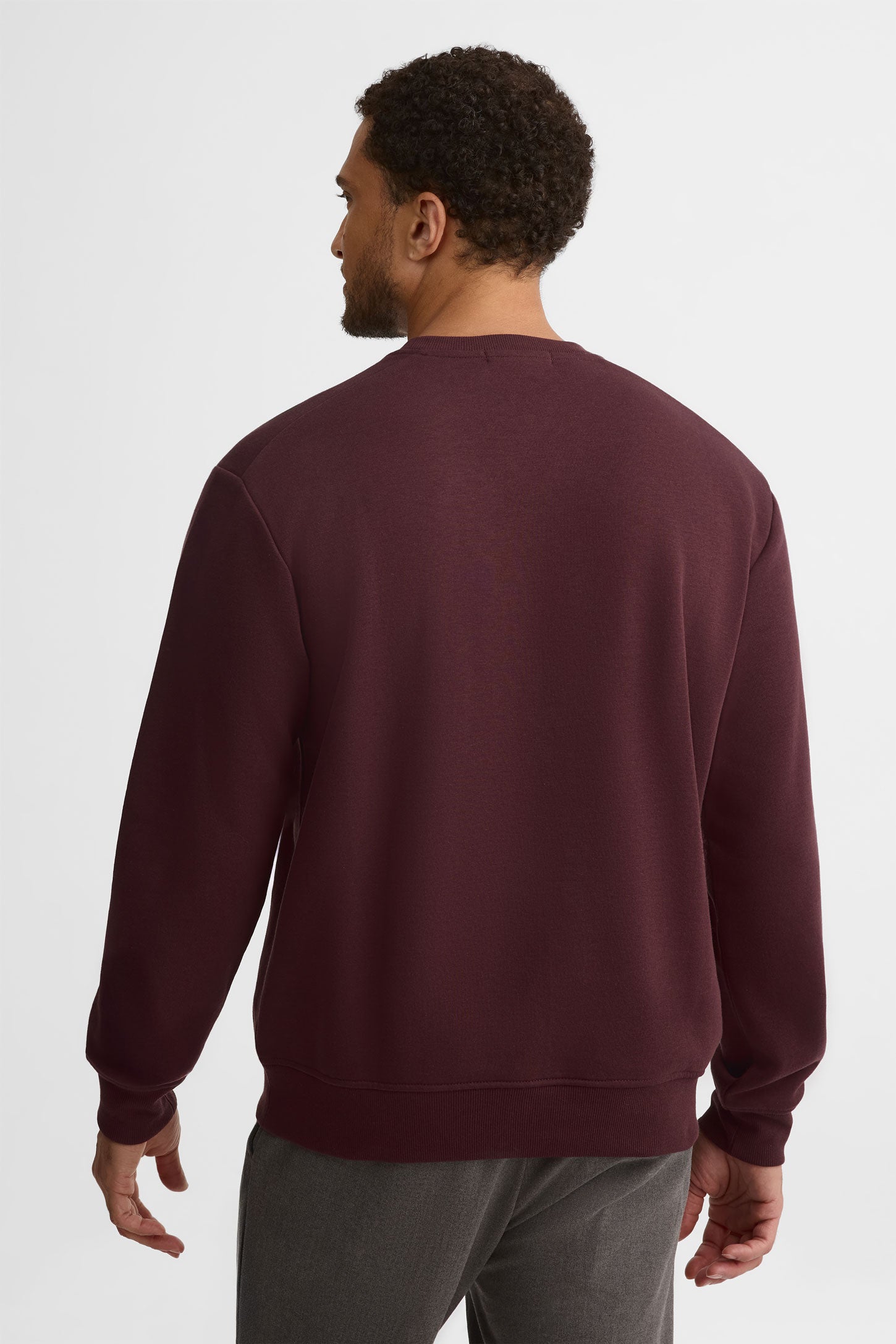 Chandail col rond coton ouaté - Homme && BRUN