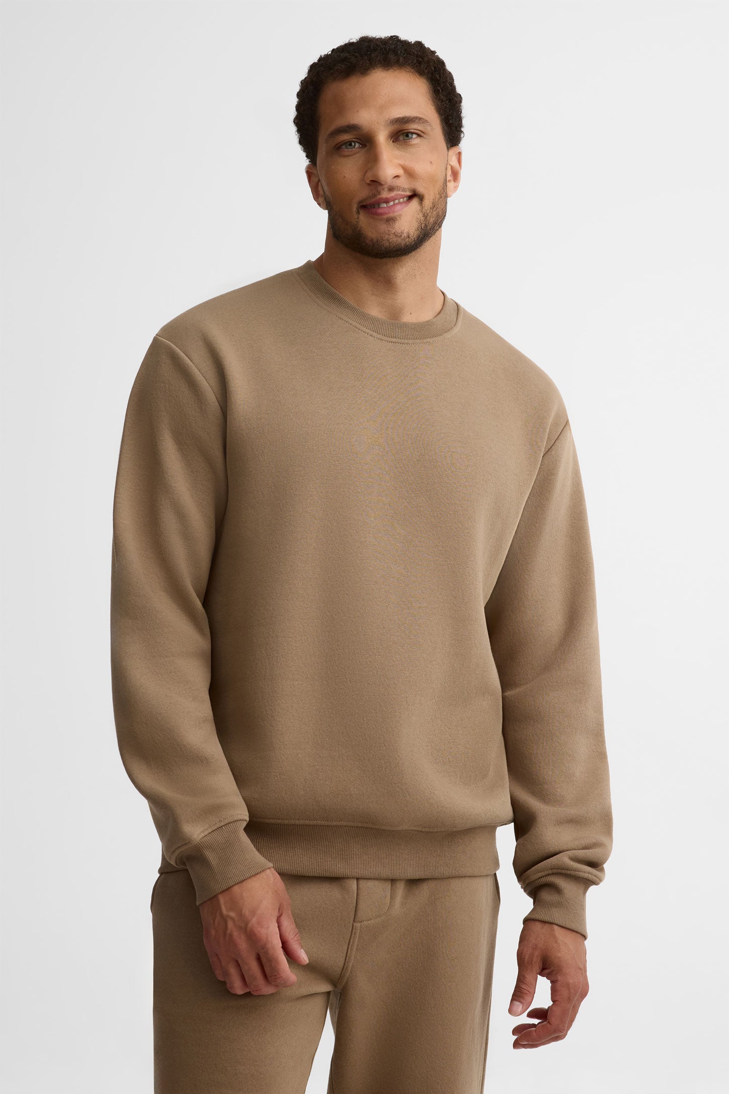 Chandail col rond coton ouaté - Homme && TAUPE