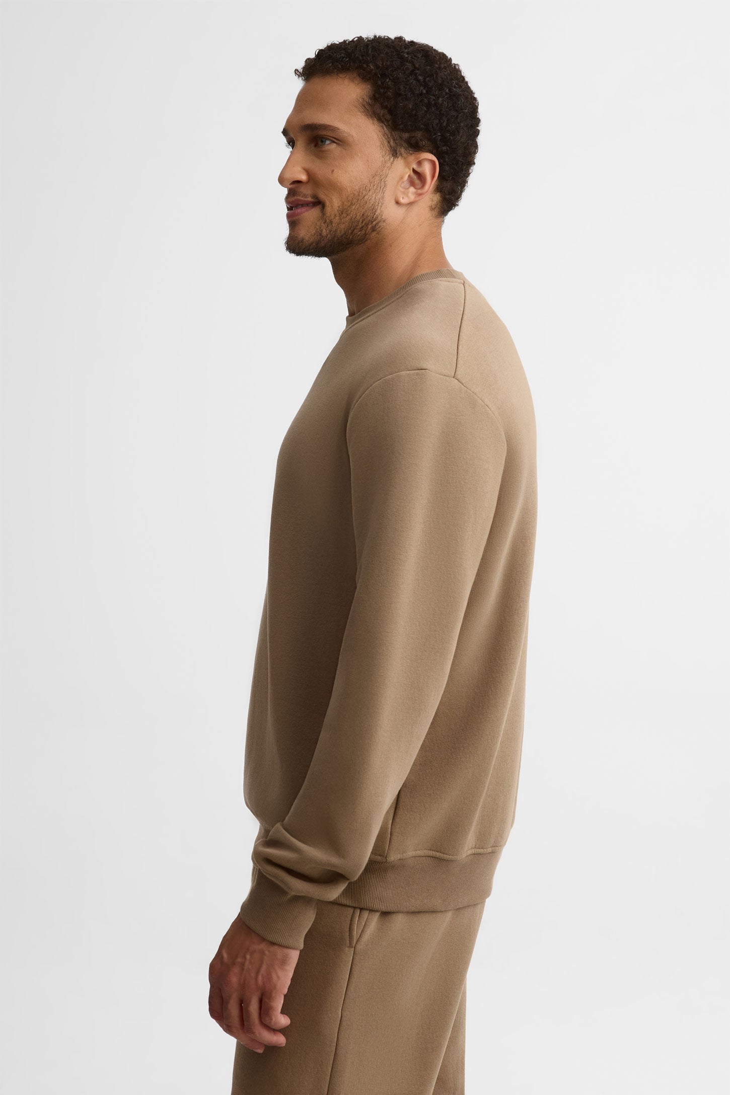 Chandail col rond coton ouaté - Homme && TAUPE