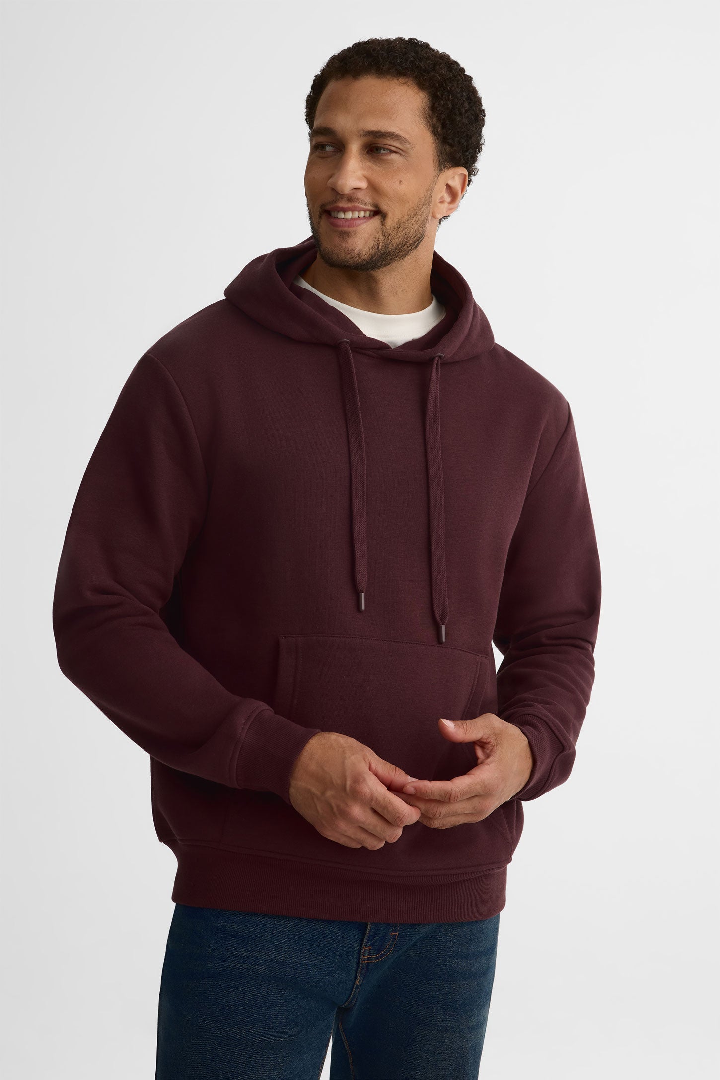 Chandail à capuchon coton ouaté - Homme && BRUN