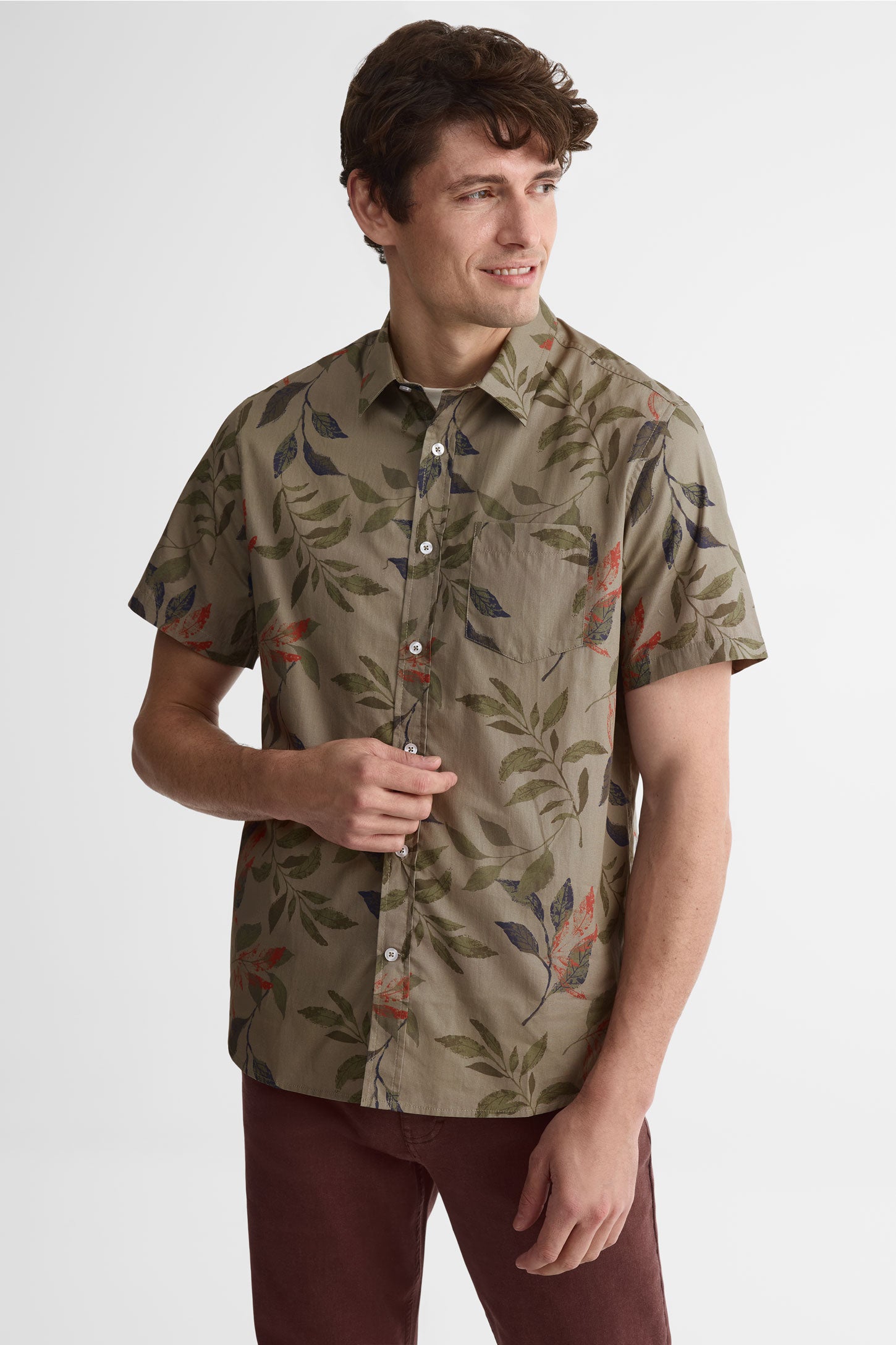 Chemise manches courtes popeline - Homme && KAKI/MULTI