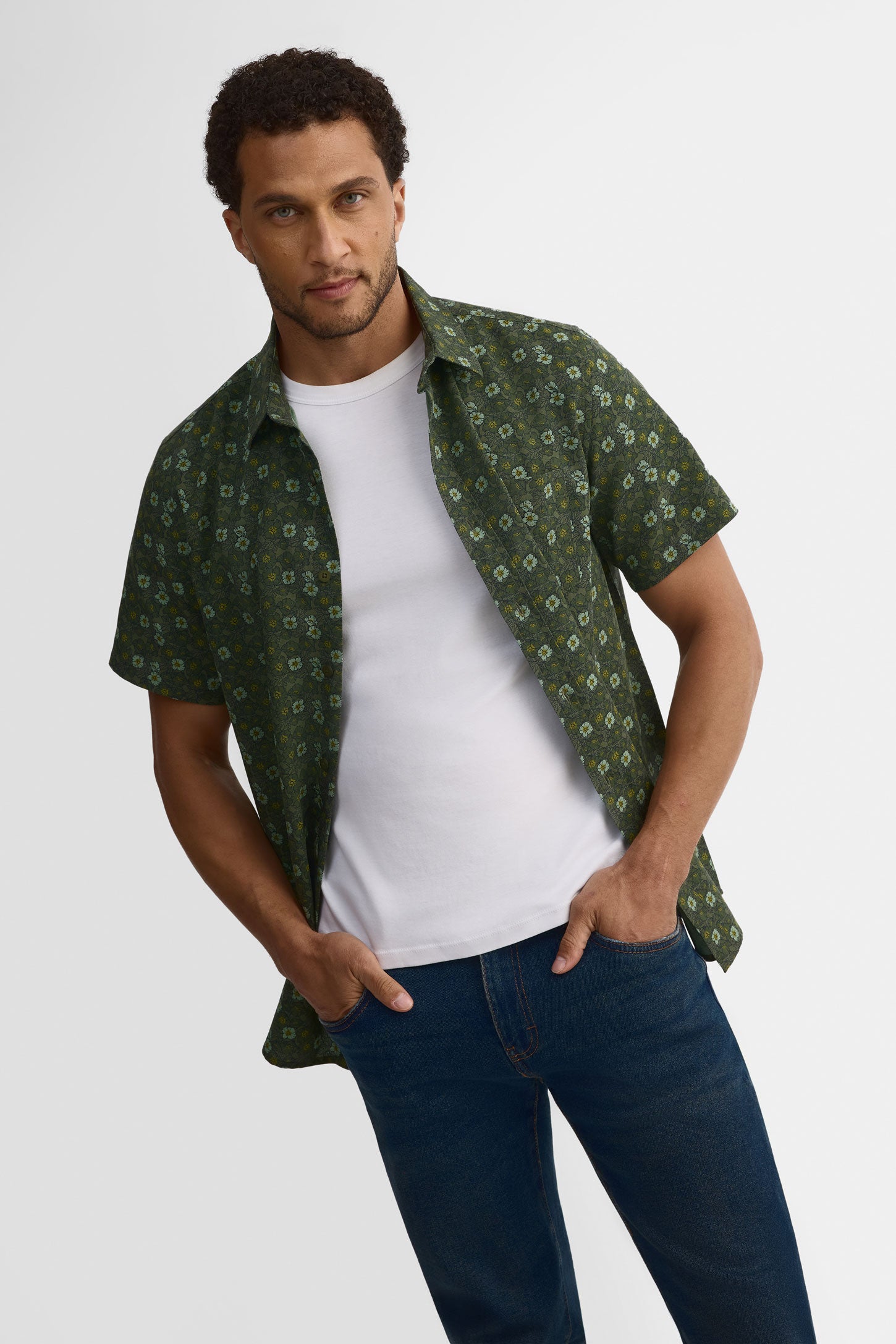Chemise manches courtes Oxford - Homme && KAKI/MULTI