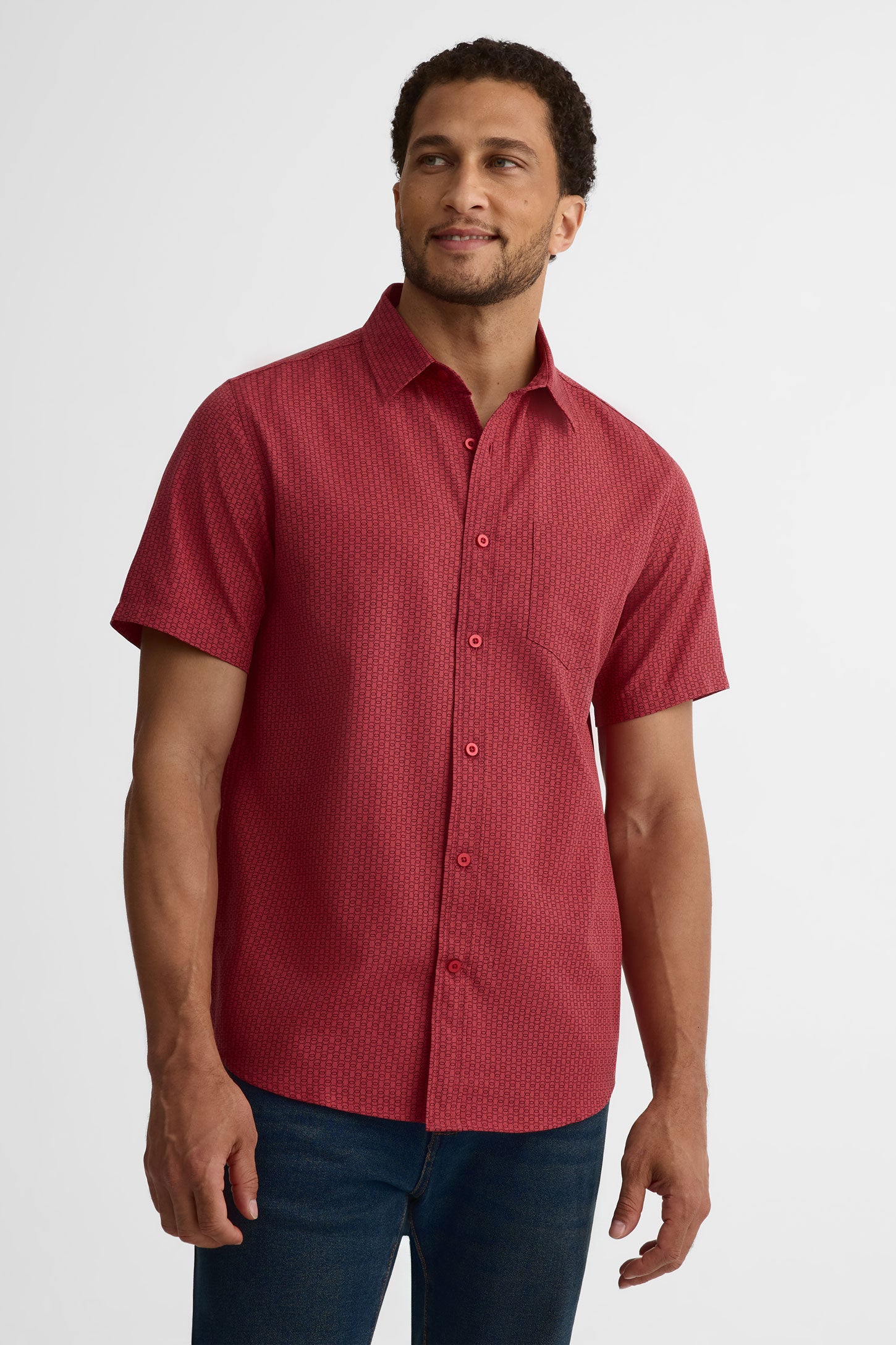 Chemise manches courtes Oxford - Homme && ROUGE/MULTI