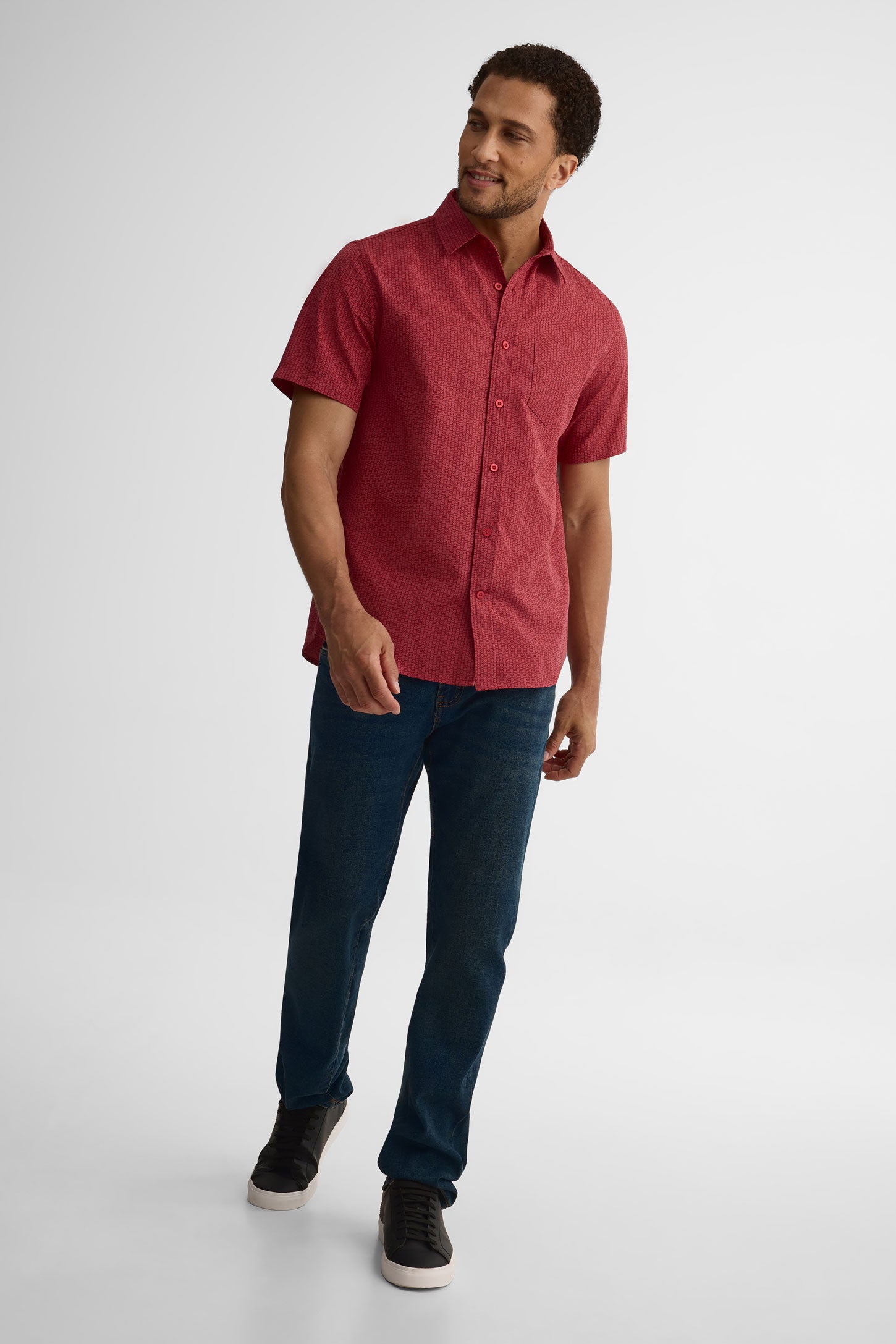 Chemise manches courtes Oxford - Homme && ROUGE/MULTI