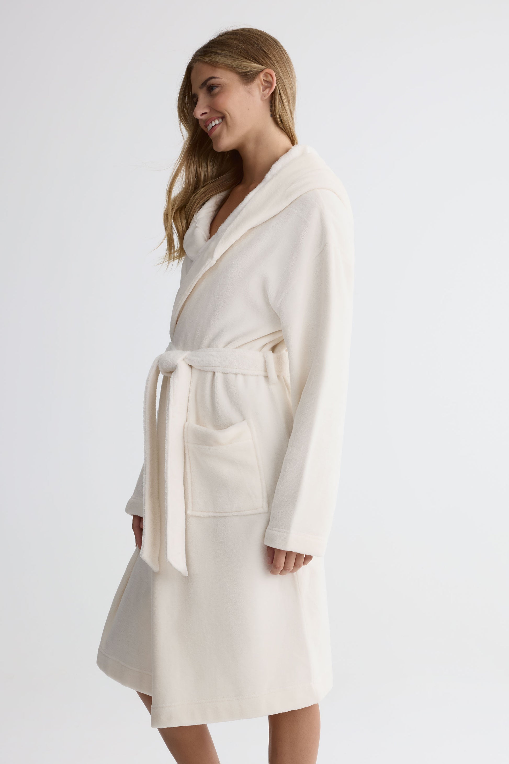 Robe de chambre à capuchon – Femme && BLANC CASSÉ