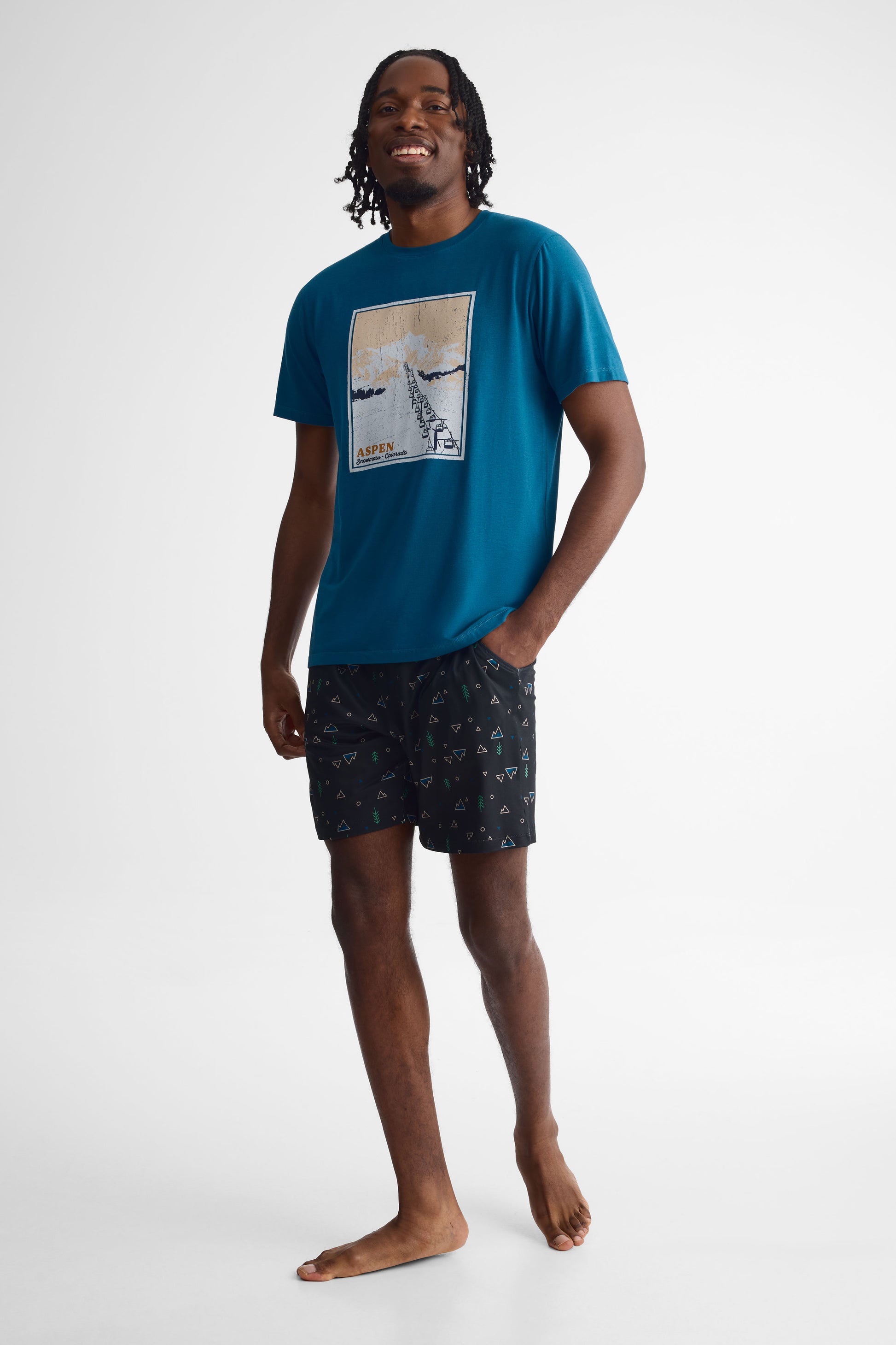 Short élastique à cordon ajustable 2/40$ – Homme && NOIR/MULTI