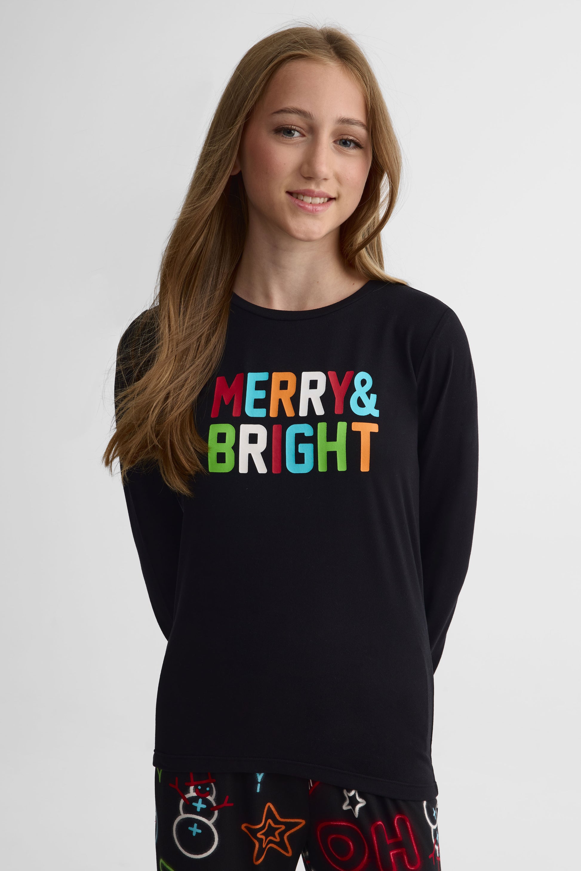 Chandail graphique en jersey - Ado fille && NOIR