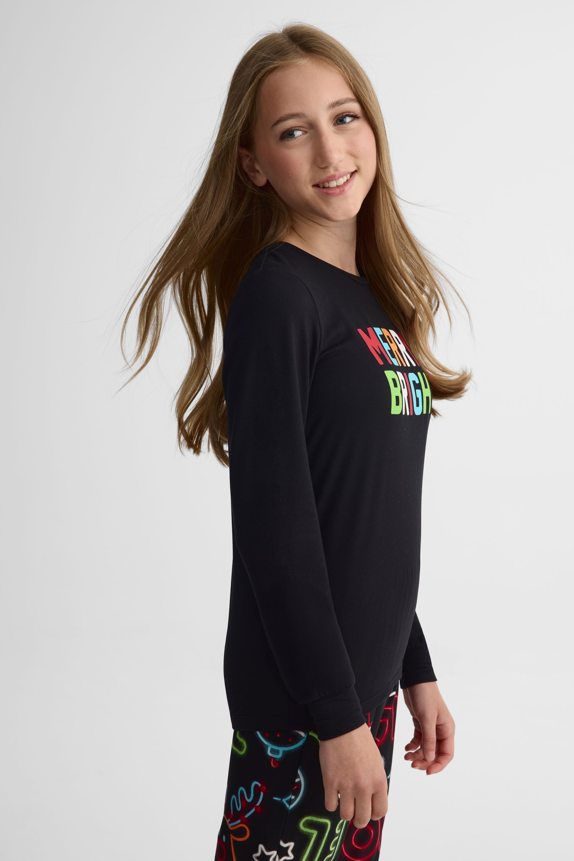 Chandail graphique en jersey - Ado fille && NOIR