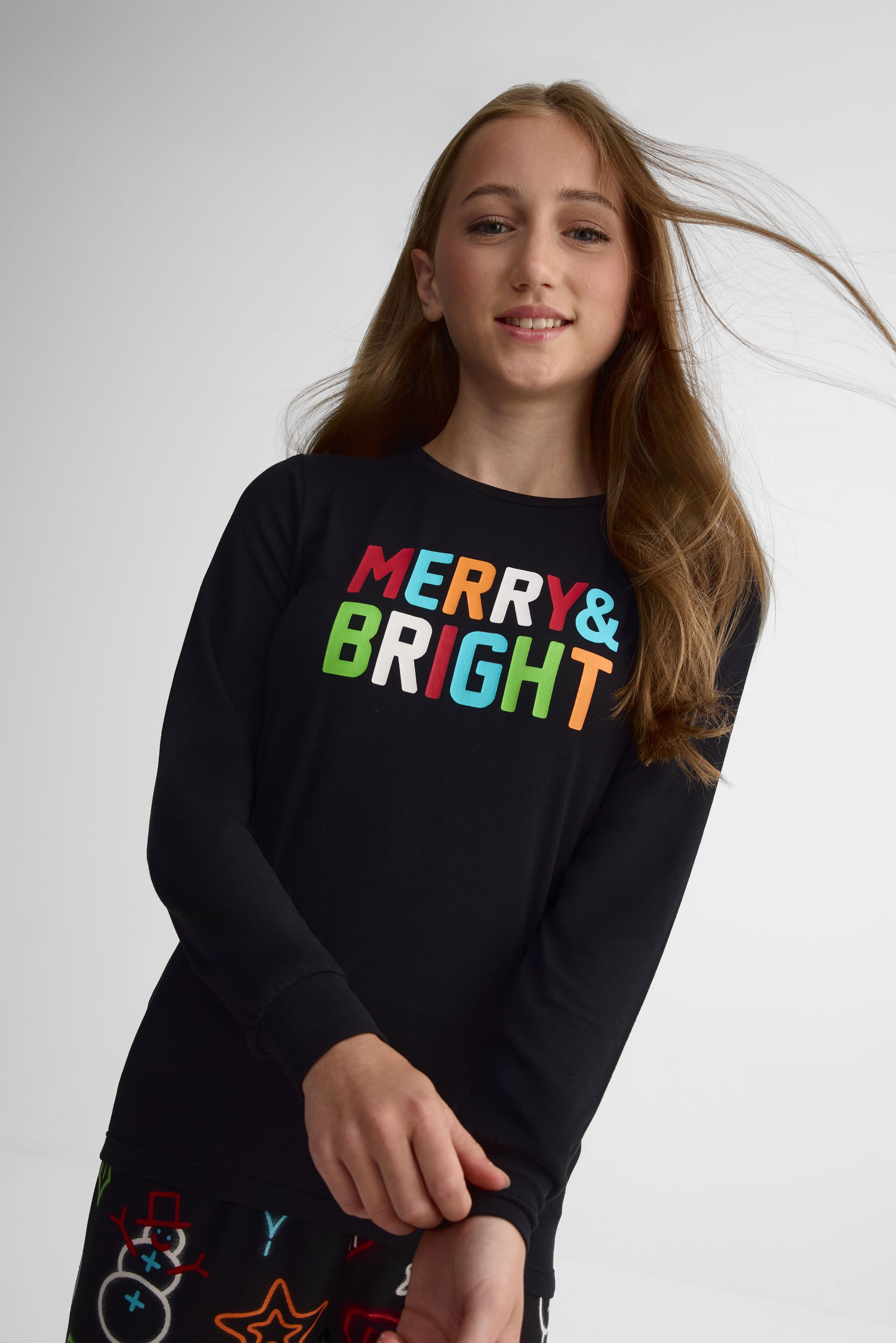 Chandail graphique en jersey - Ado fille && NOIR