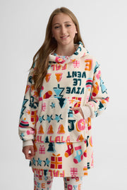 Chandail oversize à capuchon – Ado fille && BLANC CASSÉ/MULTI