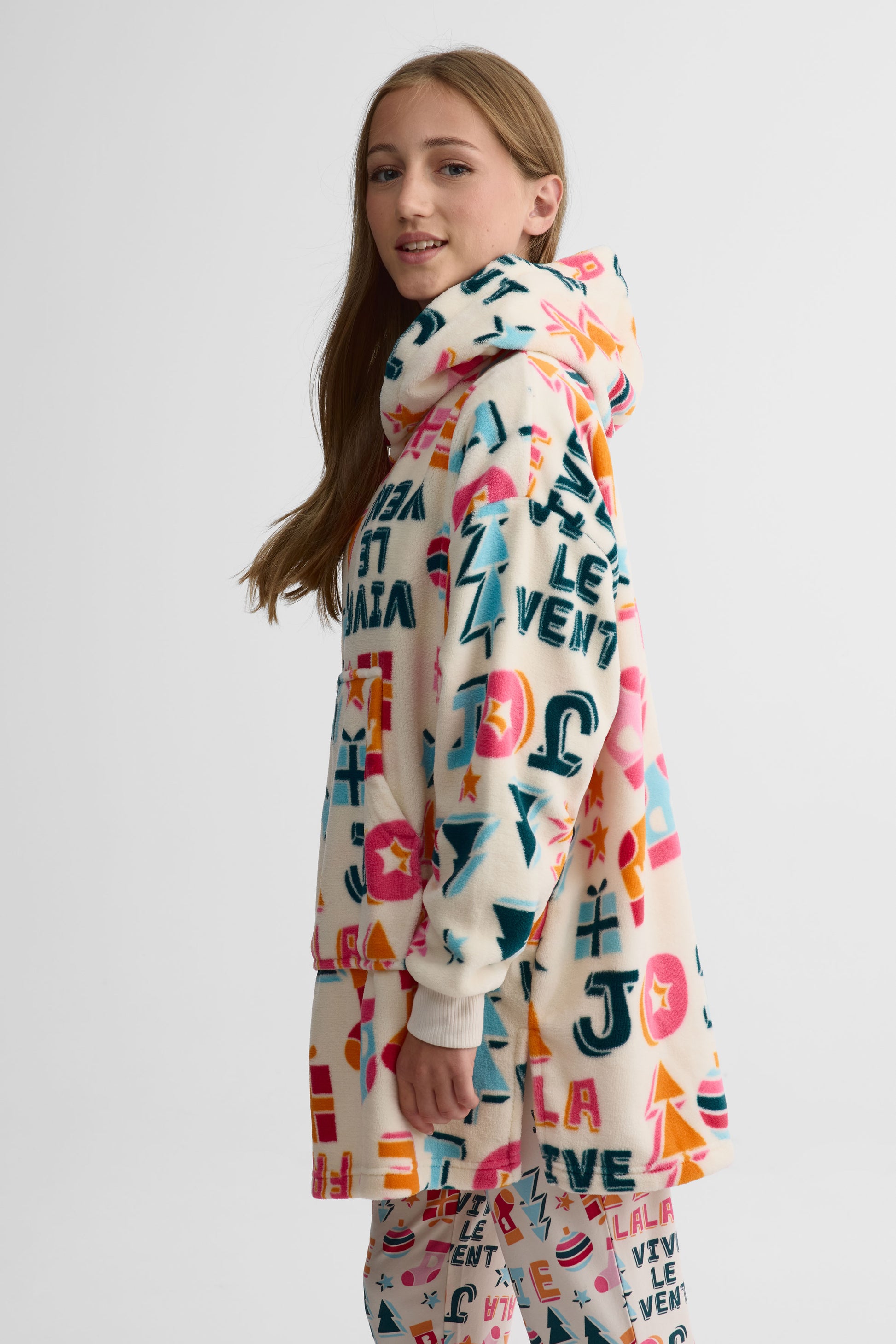 Chandail oversize à capuchon – Ado fille && BLANC CASSÉ/MULTI