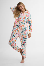 Pyjama 1 pièce avec capuchon - Femme && BLANC CASSÉ/MULTI