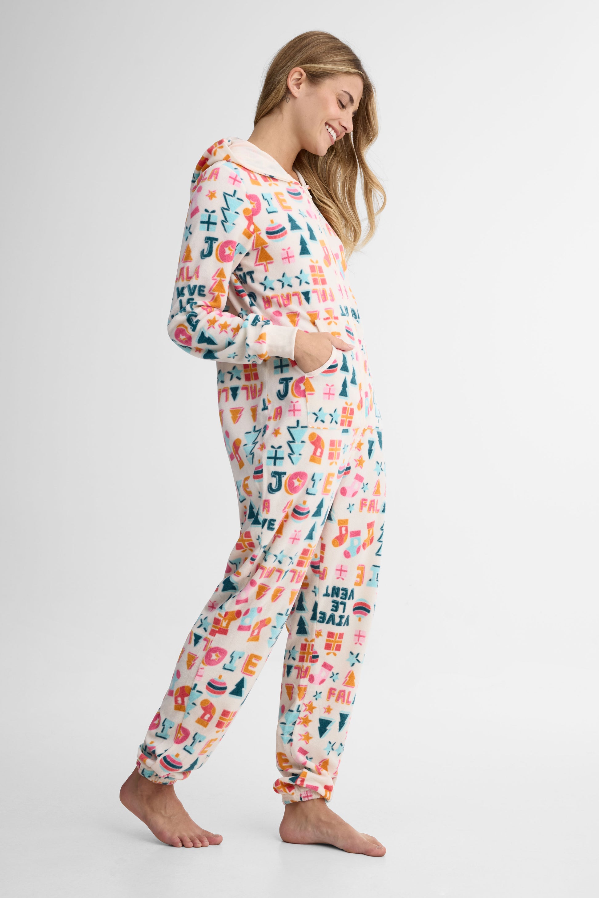 Pyjama 1 pièce avec capuchon - Femme && BLANC CASSÉ/MULTI