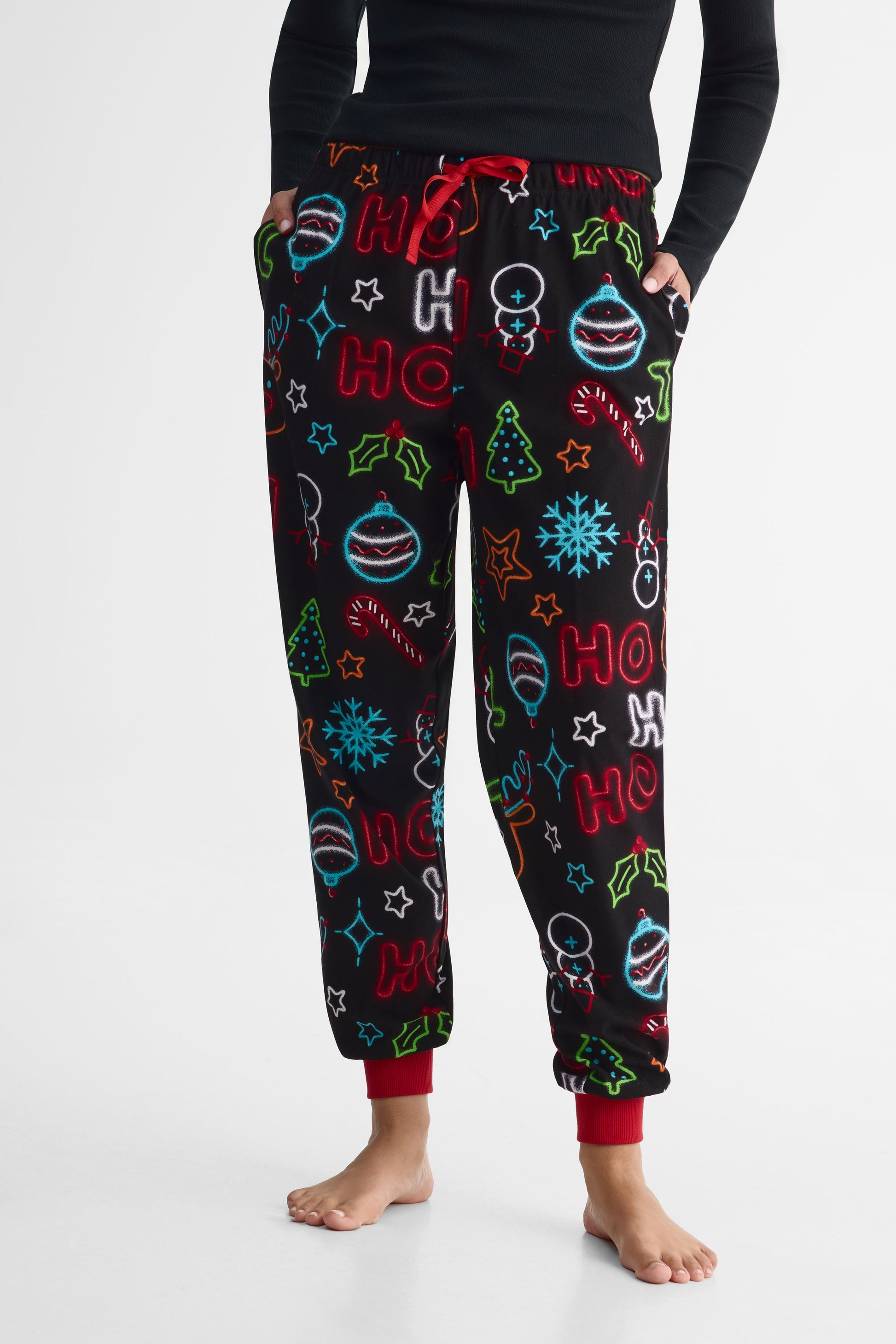 Pantalon pyjama élastique flanelle imprimé – Femme && NOIR/MULTI