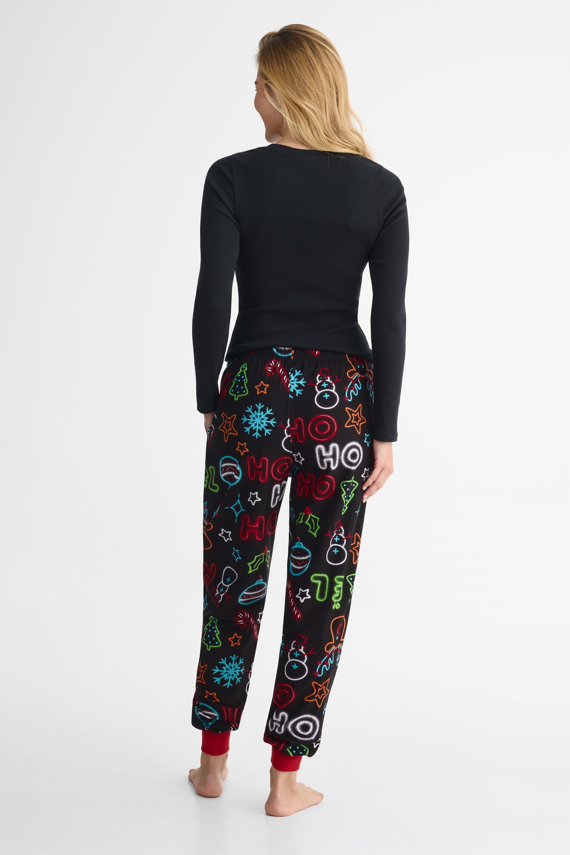 Pantalon pyjama élastique flanelle imprimé – Femme && NOIR/MULTI