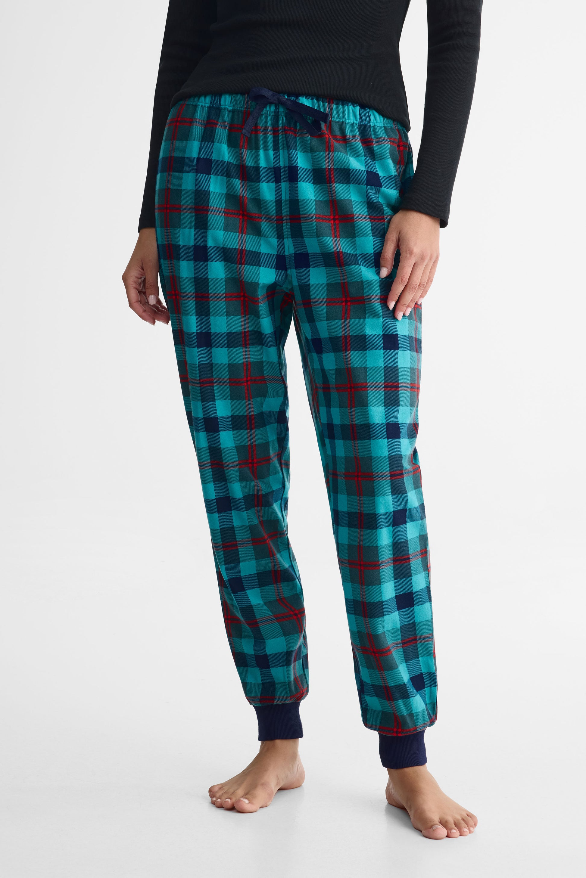 Pantalon pyjama élastique flanelle imprimé – Femme && VERT/MULTI