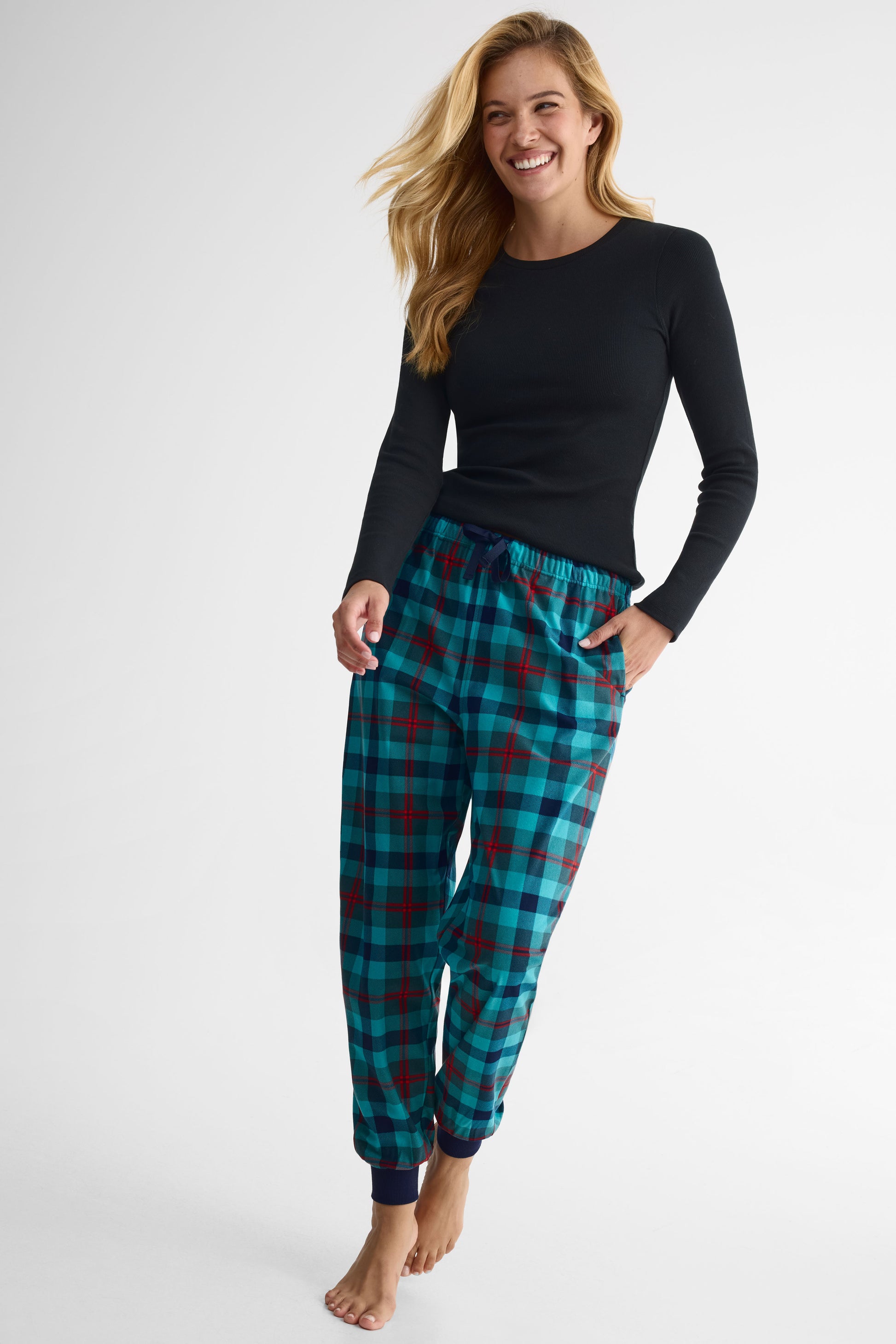 Pantalon pyjama élastique flanelle imprimé – Femme && VERT/MULTI