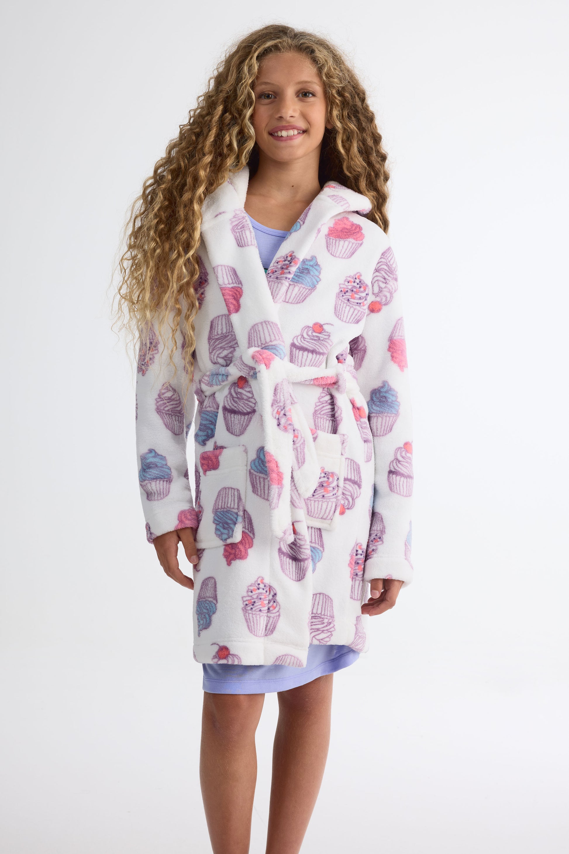 Robe de chambre capuchon - Ado fille && BLANC CASSÉ/MULTI