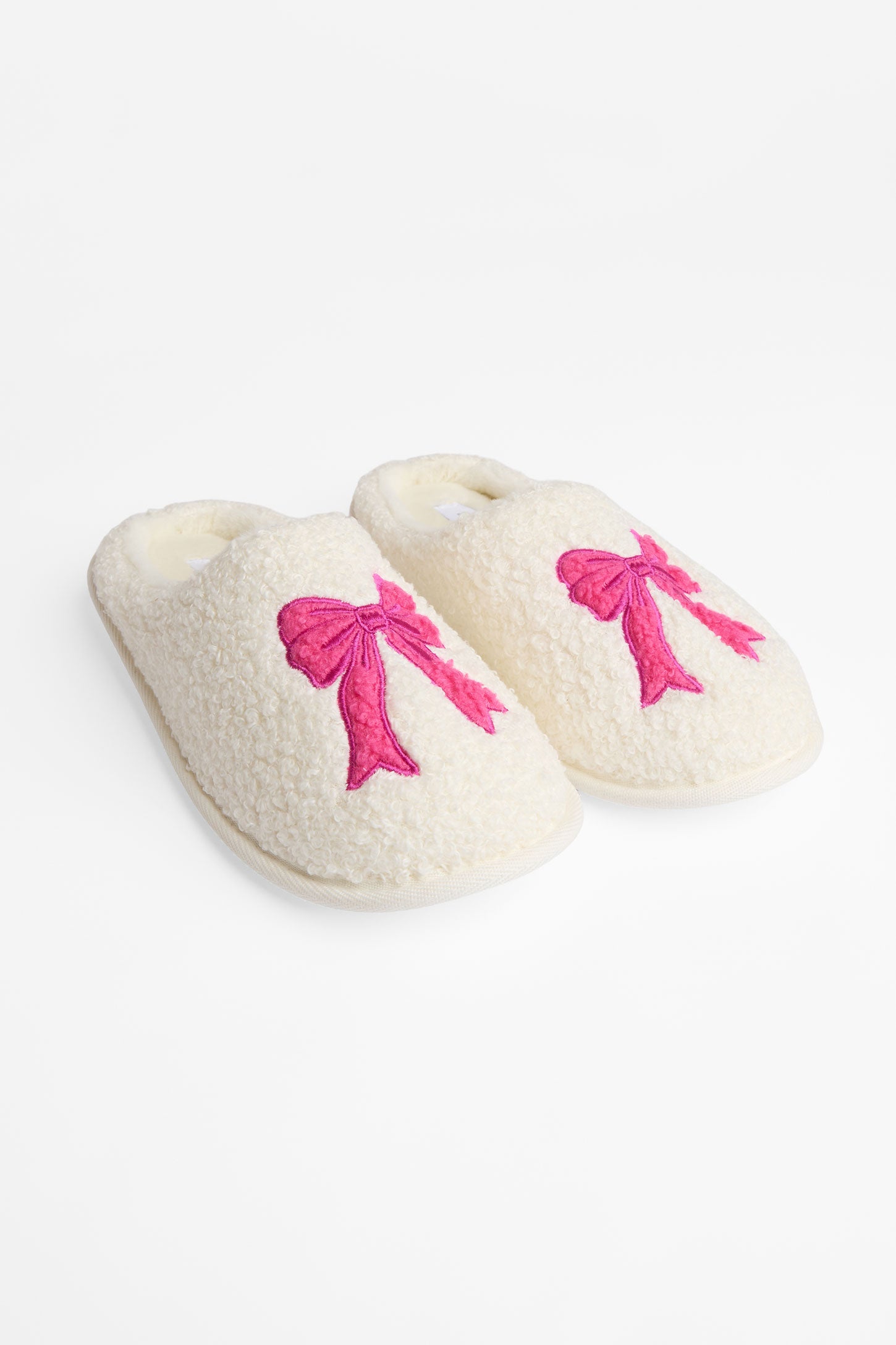 Pantoufles à enfiler en teddy curl - Enfant fille && BLANC CASSÉ