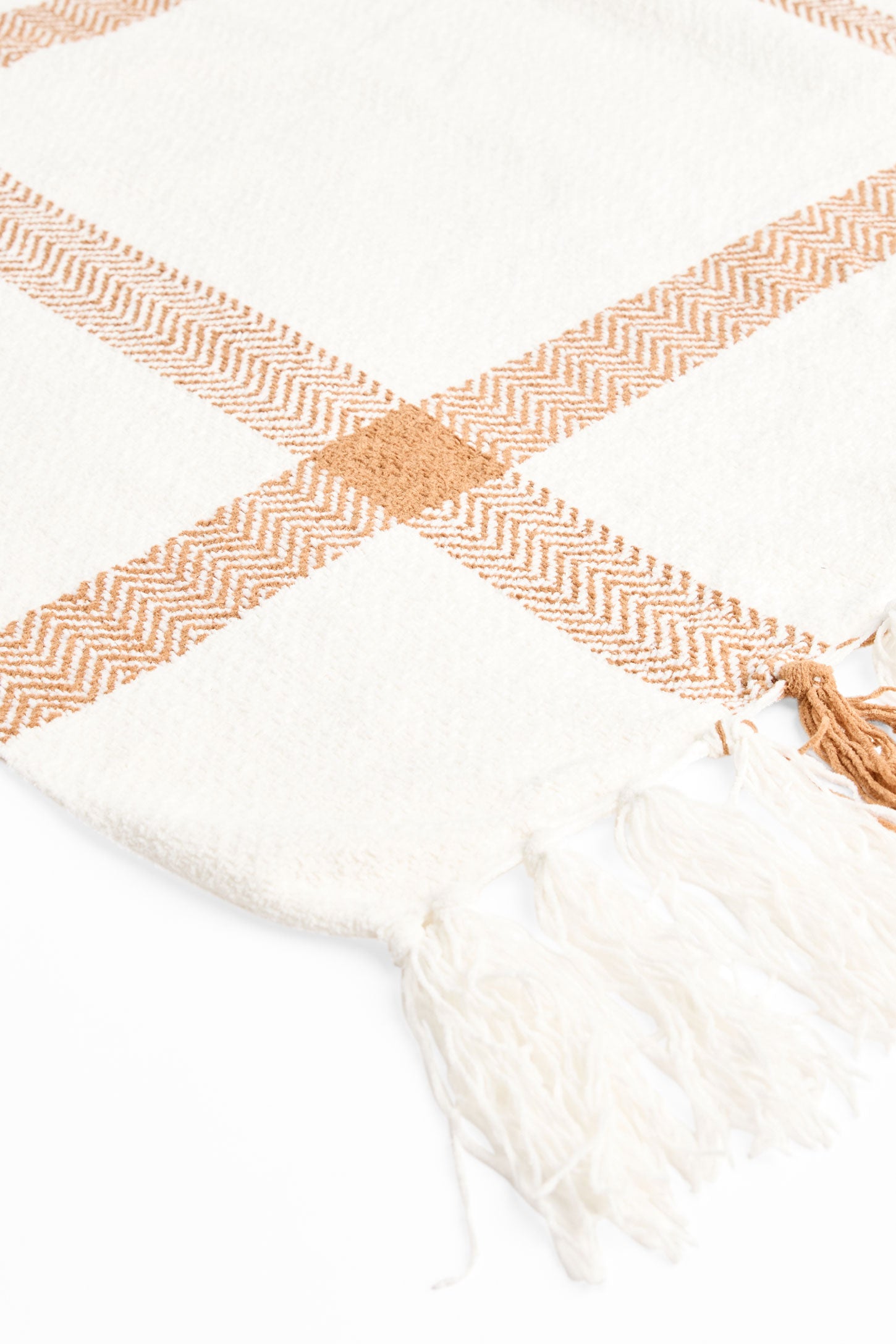 Jeté imprimé carreaux avec frange && BLANC CASSÉ