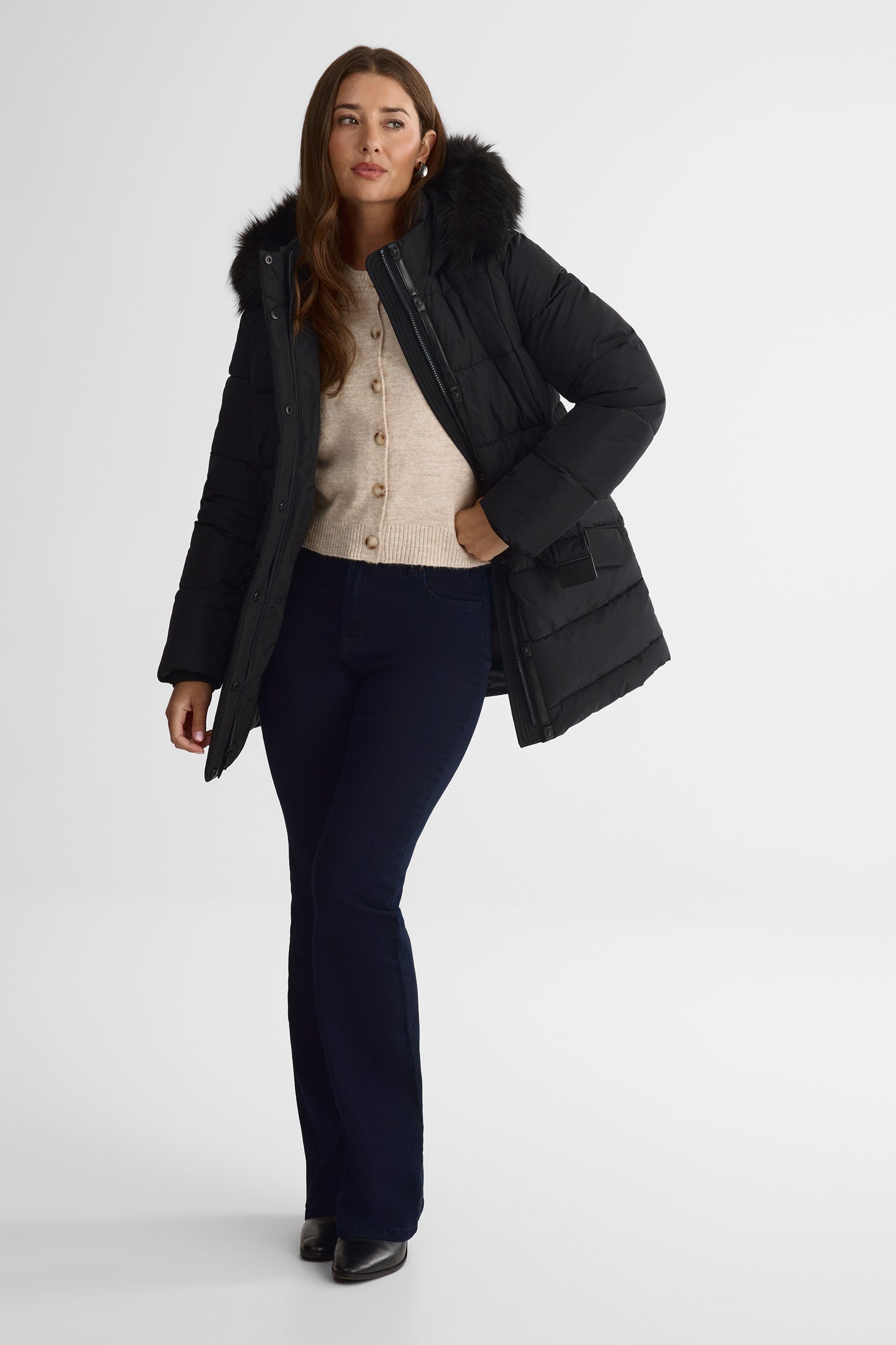 Manteau isolé avec capuchon - Femme && NOIR
