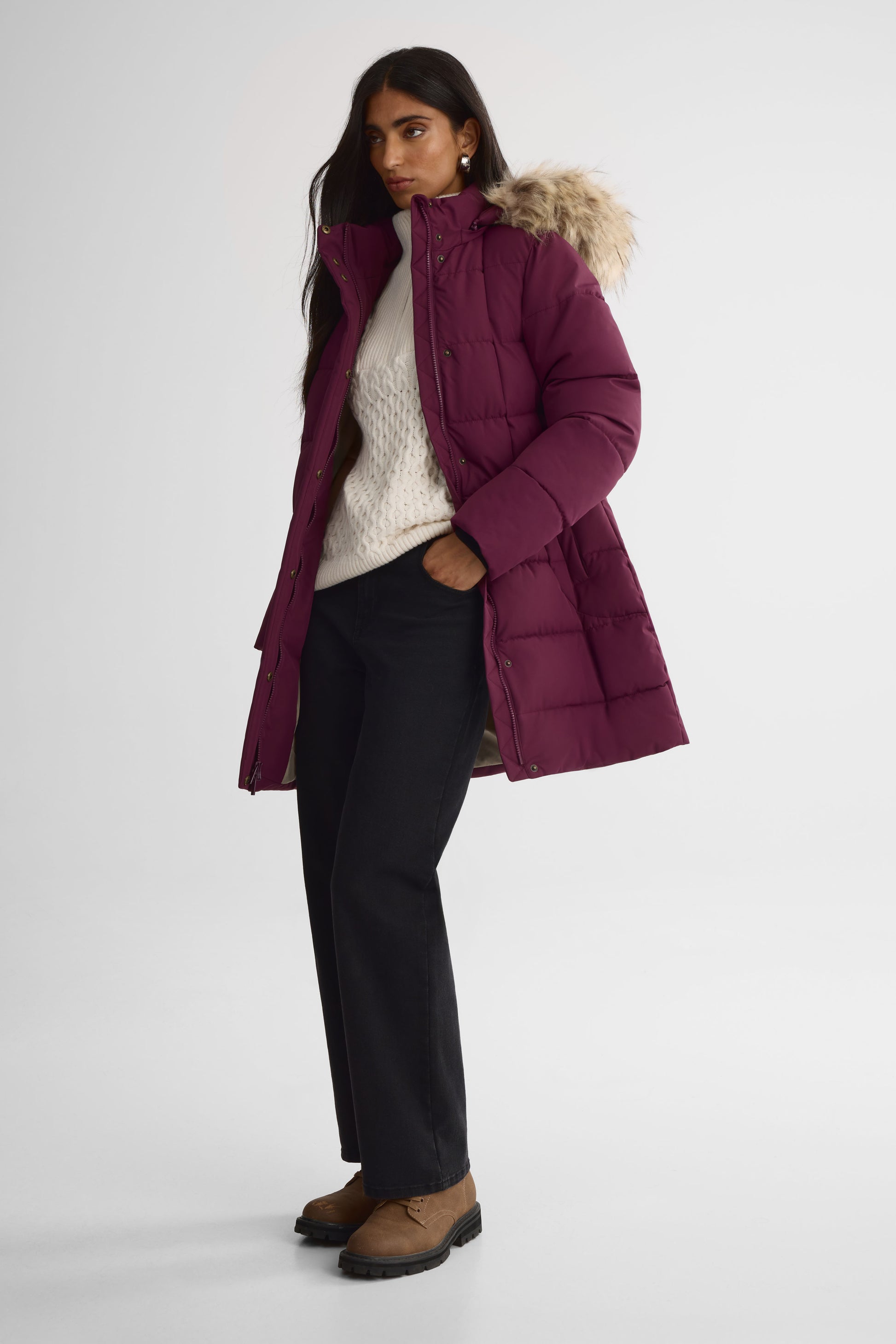 Manteau d'hiver mi-long - Femme && BOURGOGNE