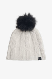 Tuque en tricot avec pompon – Femme && BLANC CASSÉ