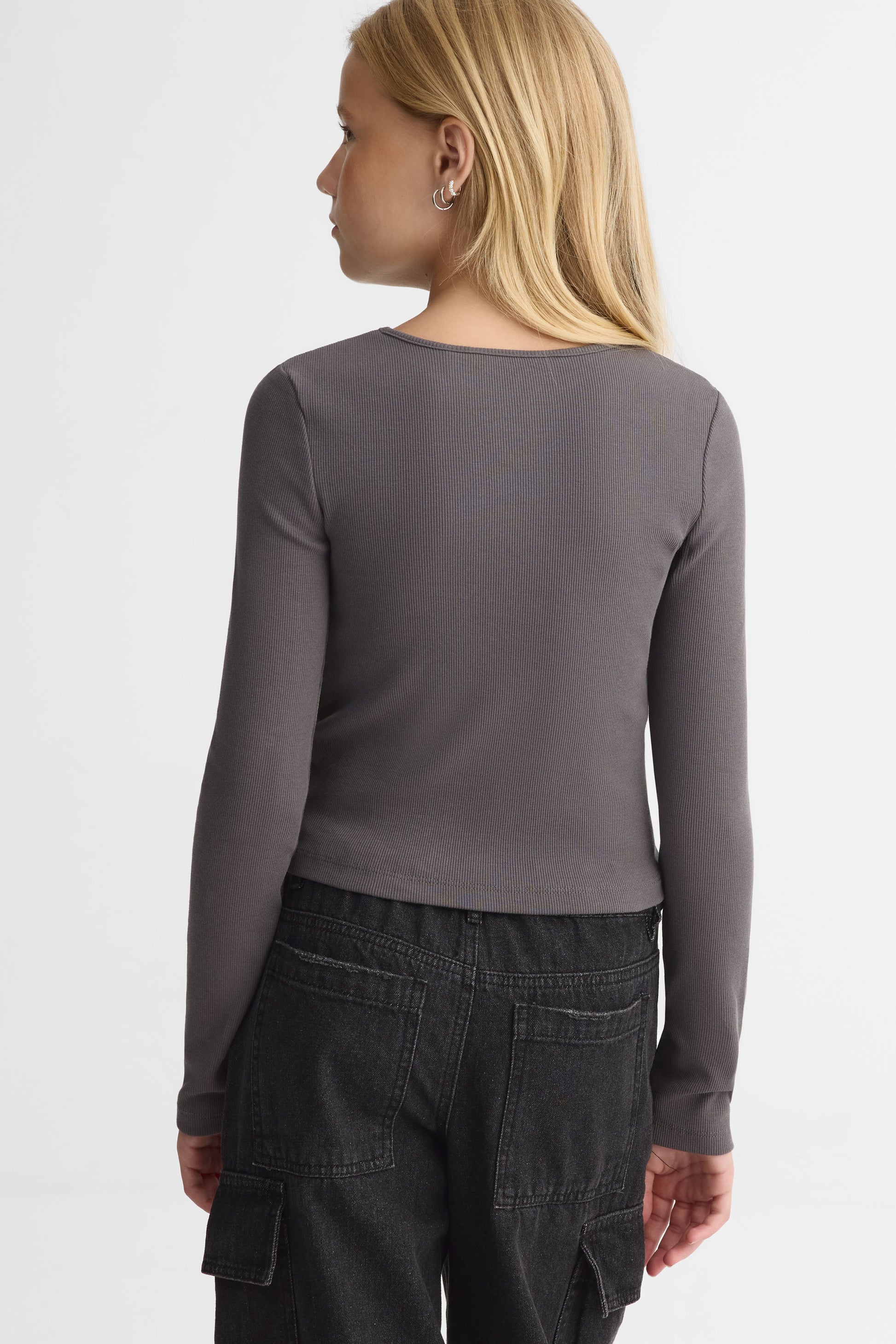 Chandail léger manches longues en stretch - Ado fille && CHARBON