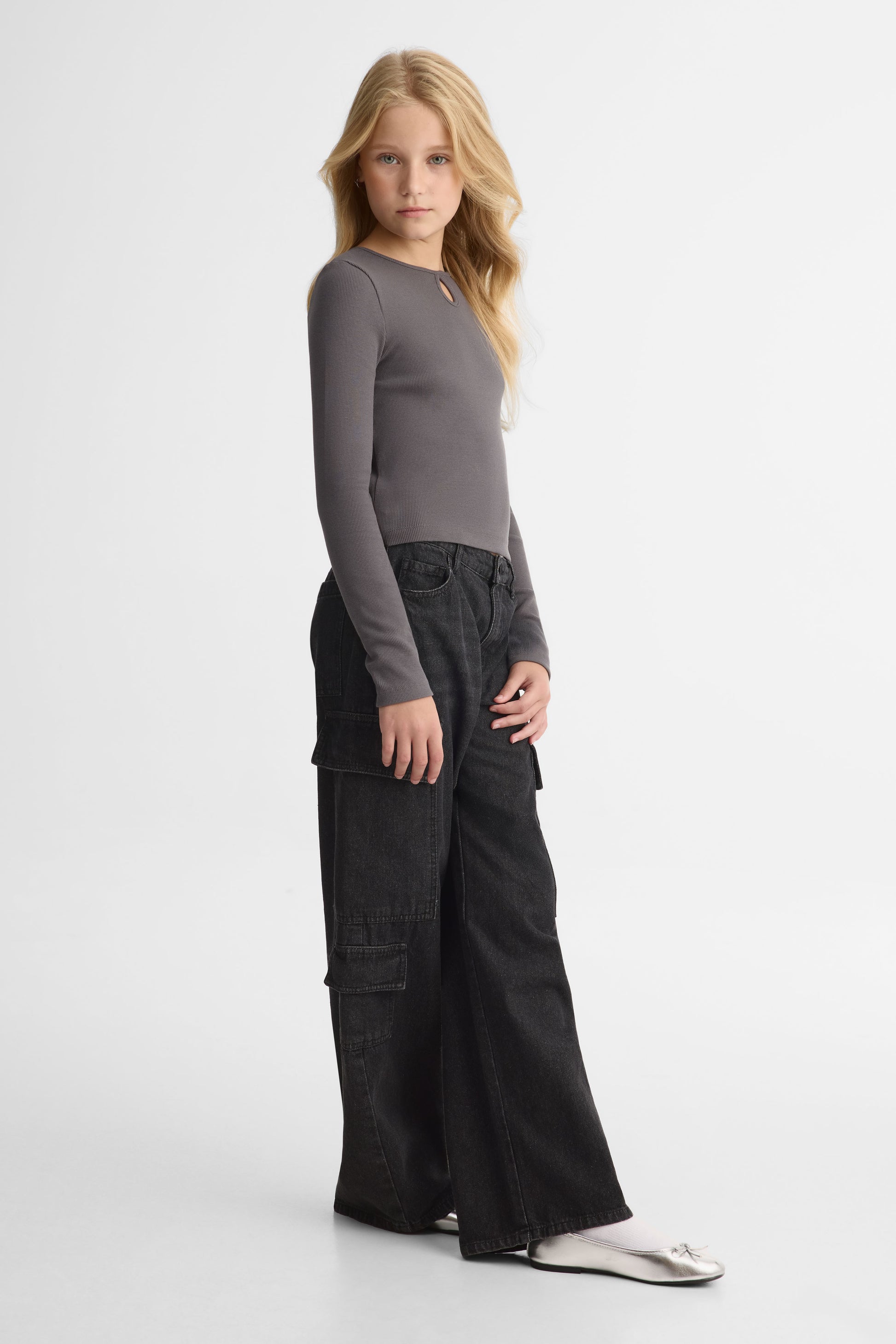 Chandail léger manches longues en stretch - Ado fille && CHARBON